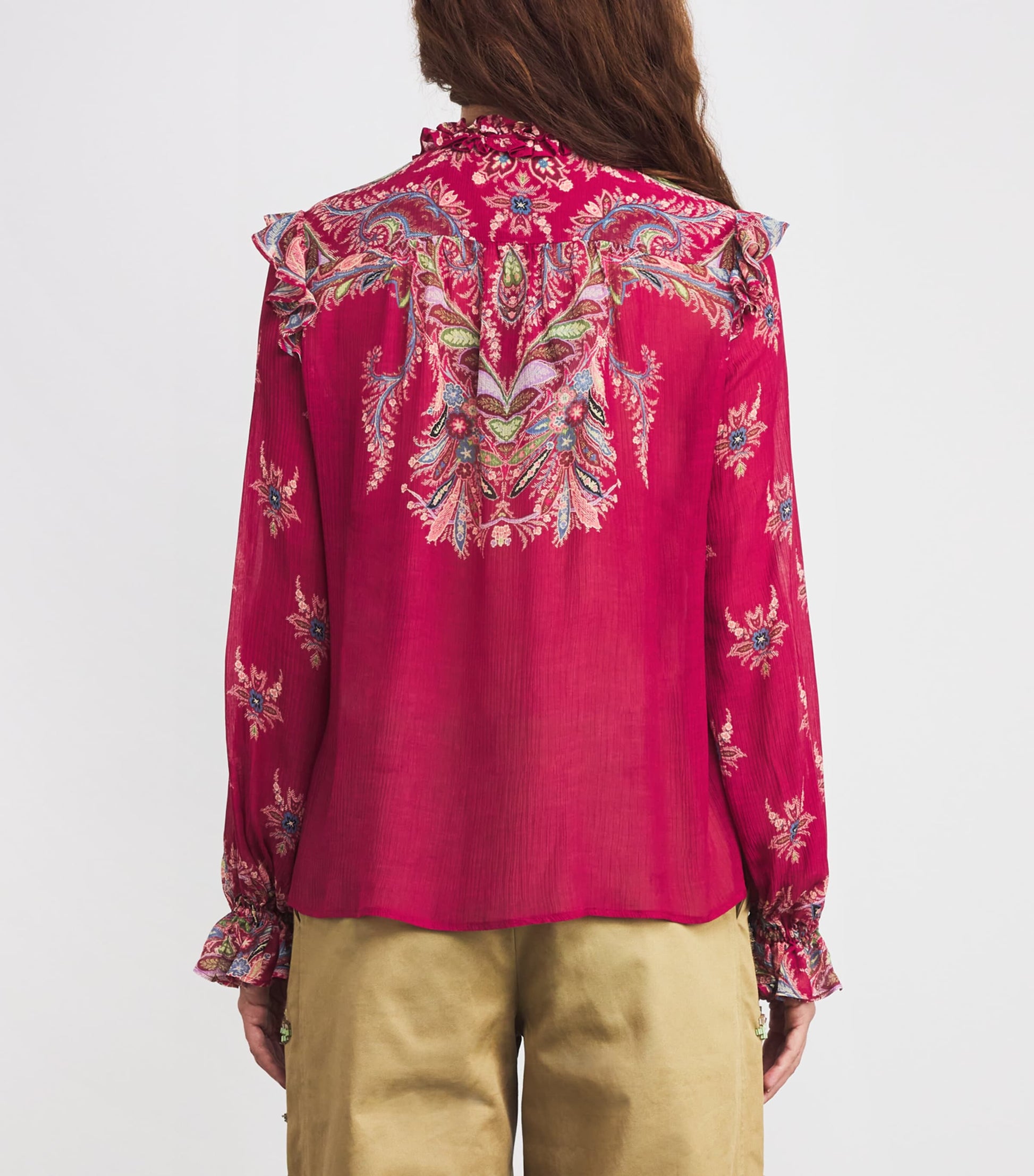 Red Ruffled Paisley Print Blouse