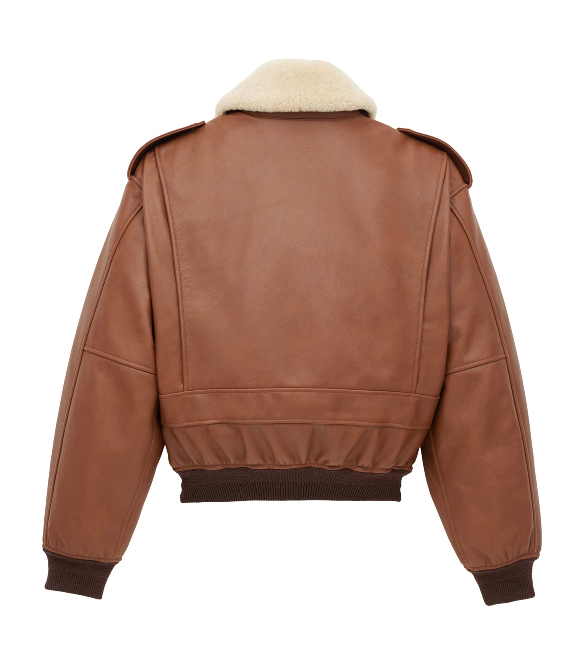 Saint Laurent Brown Shearling Collar Leather Jacket