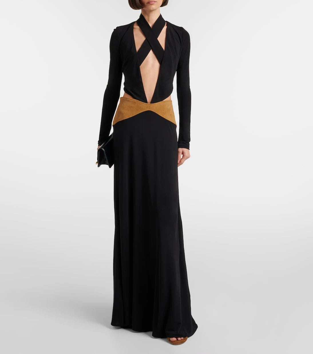Christopher Esber - Contour cutout suede-trimmed jersey gown