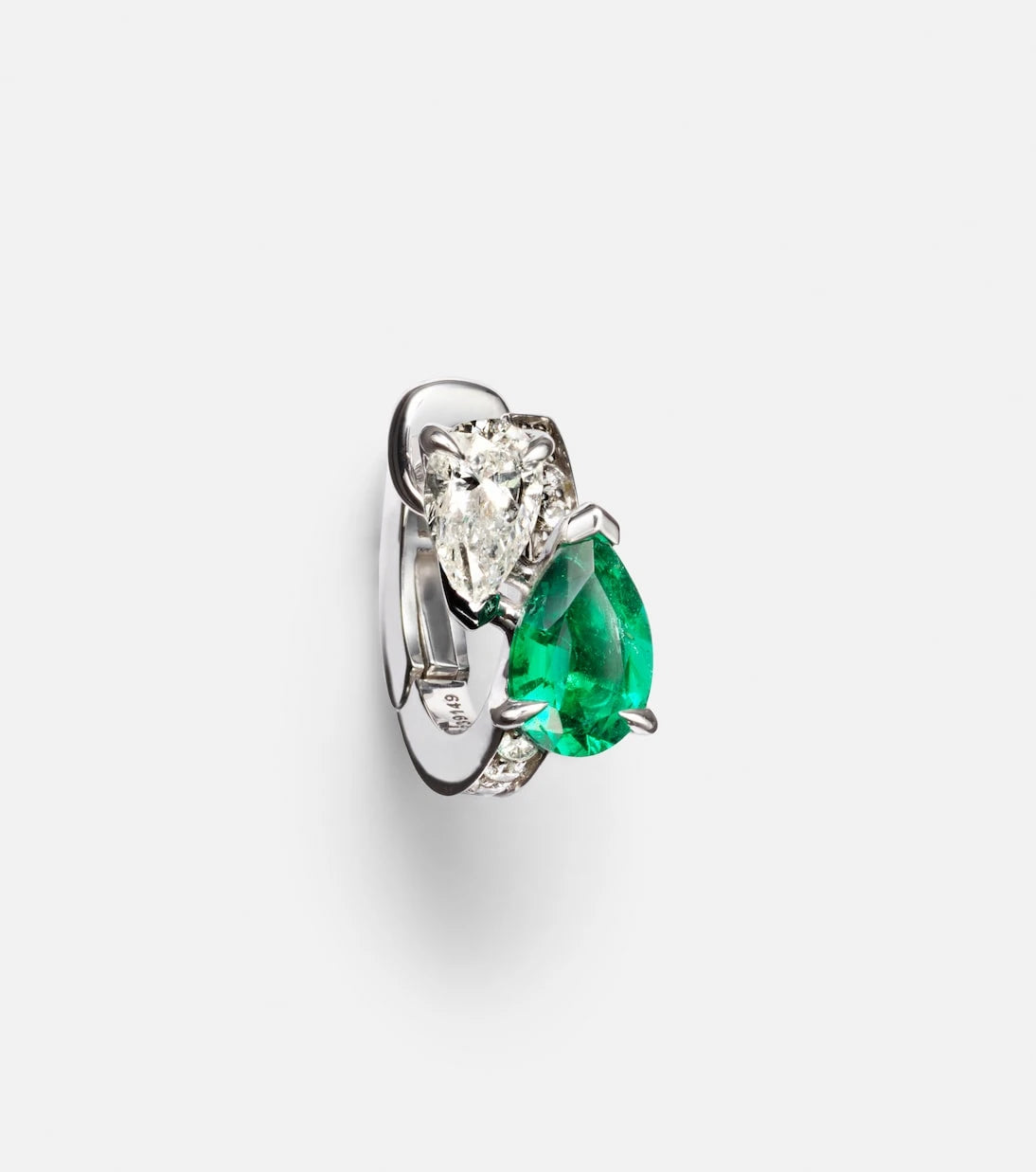 Repossi - Serti sur Vide 18kt white gold single earring with diamonds and emerald