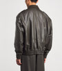 System Brown Faux Leather Bomber Jacket
