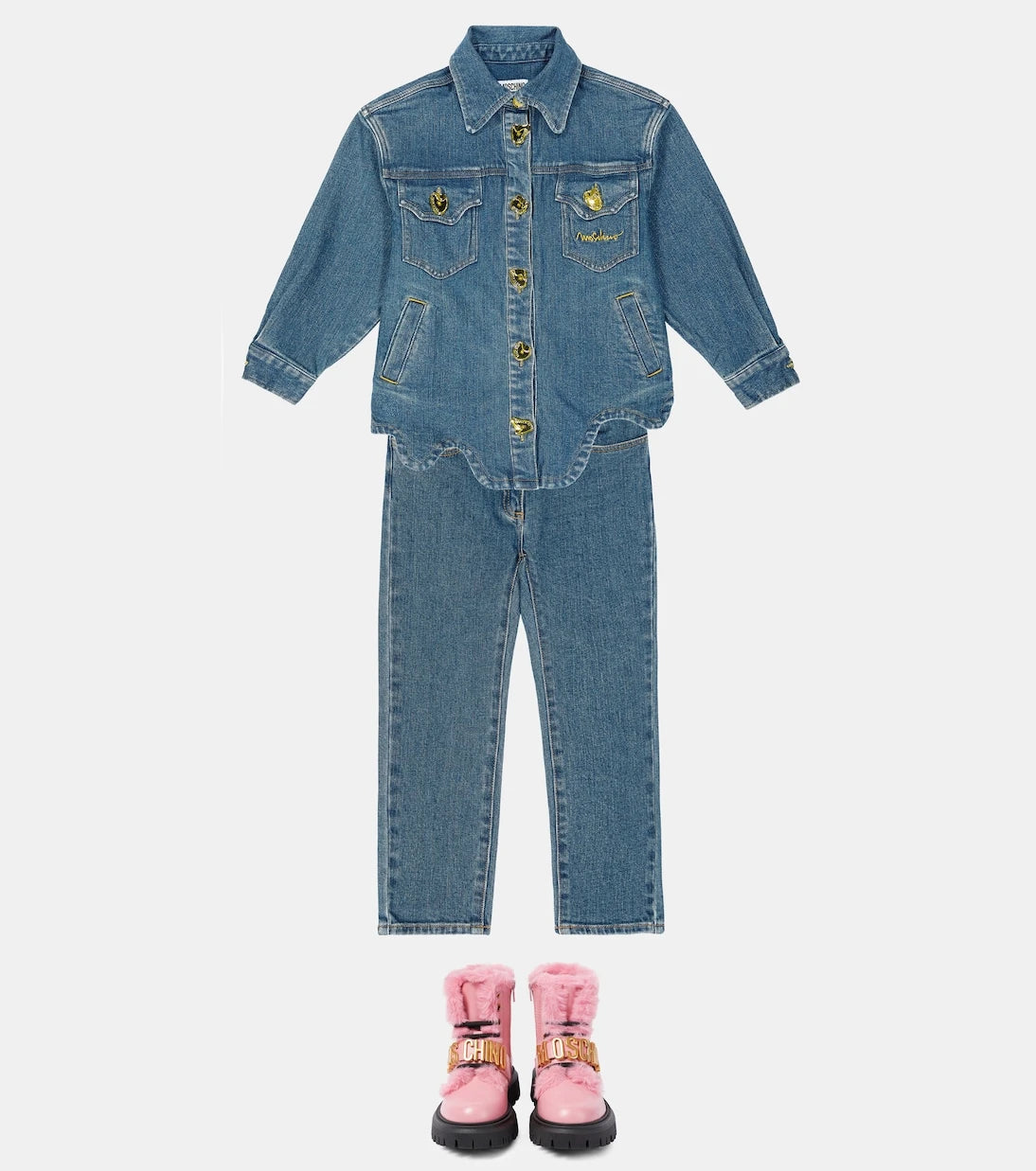 Moschino Kids - جزمة جلدية بشعار العلامة