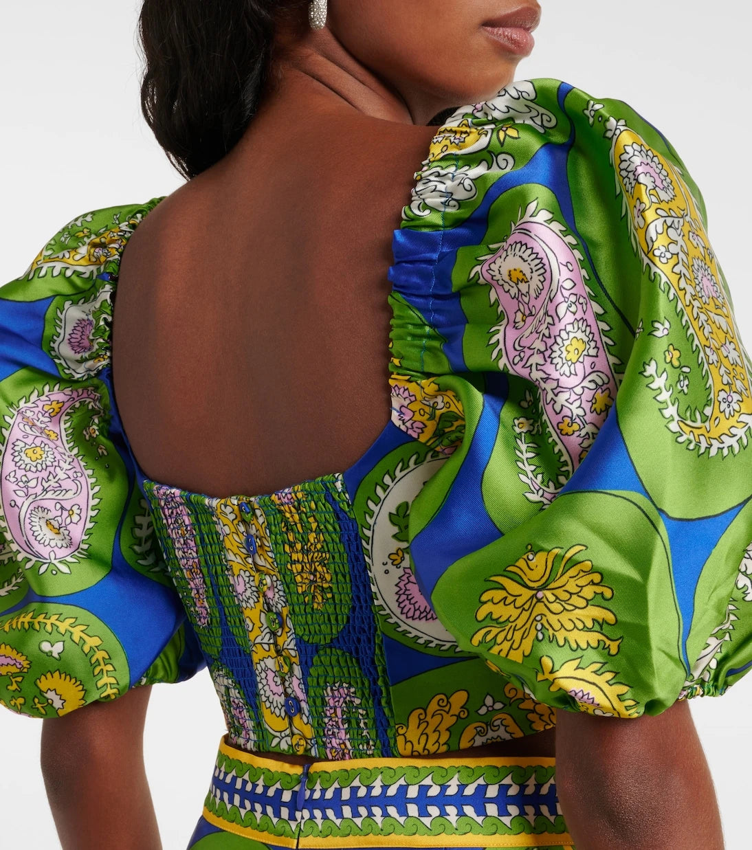 Alémais - Printed balloon-sleeve cropped top