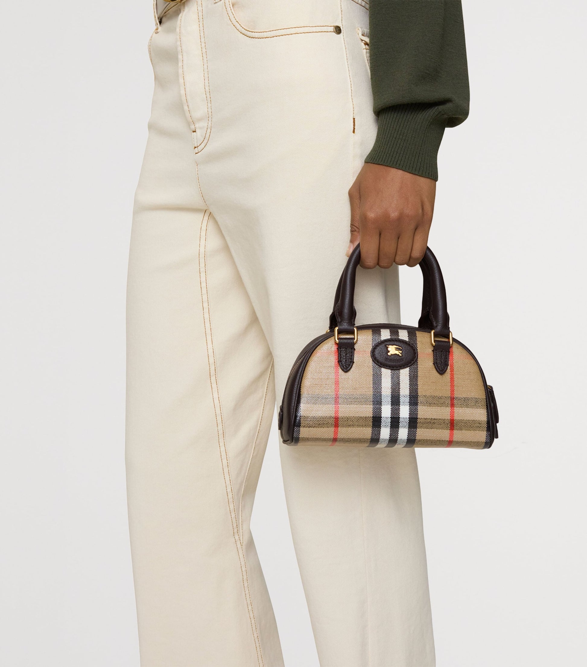 Burberry Beige Mini Canvas Highlands Bowling Bag