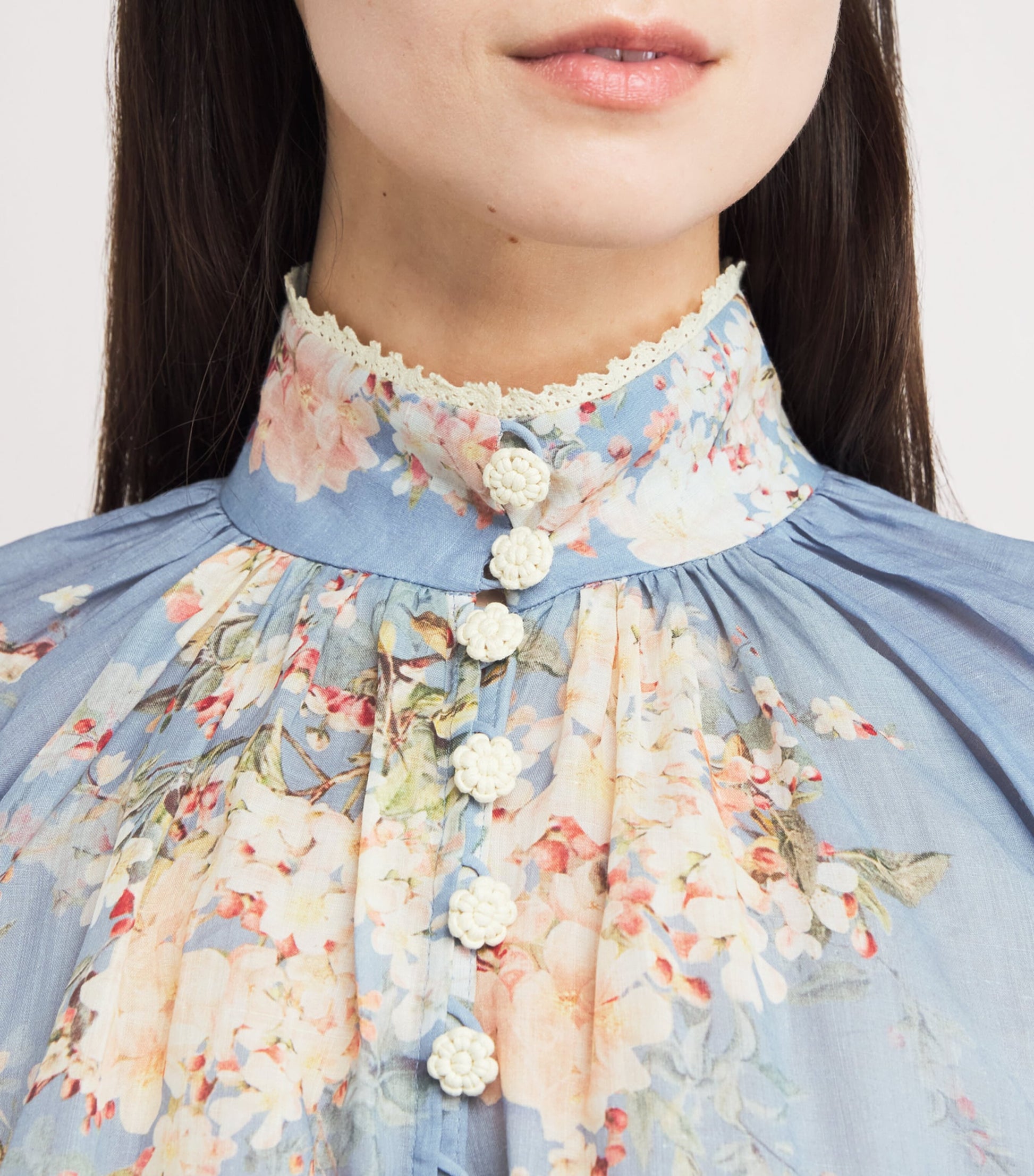 Zimmermann Blue Ramie Cascadian Billow Blouse