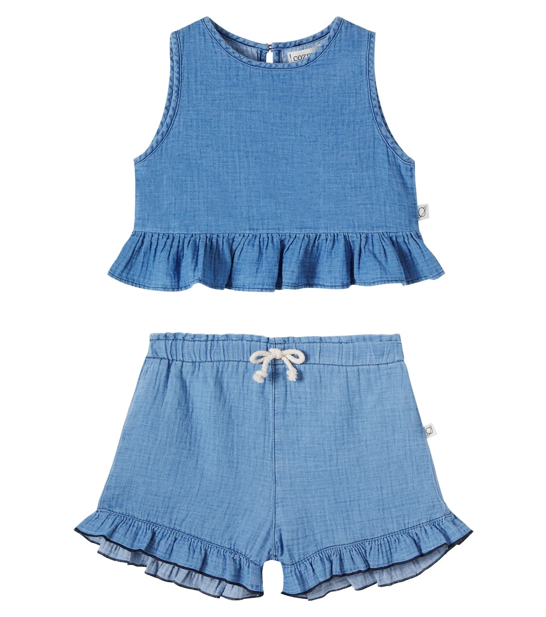 Cozmo - Blair ruffled cotton chambray top and shorts set
