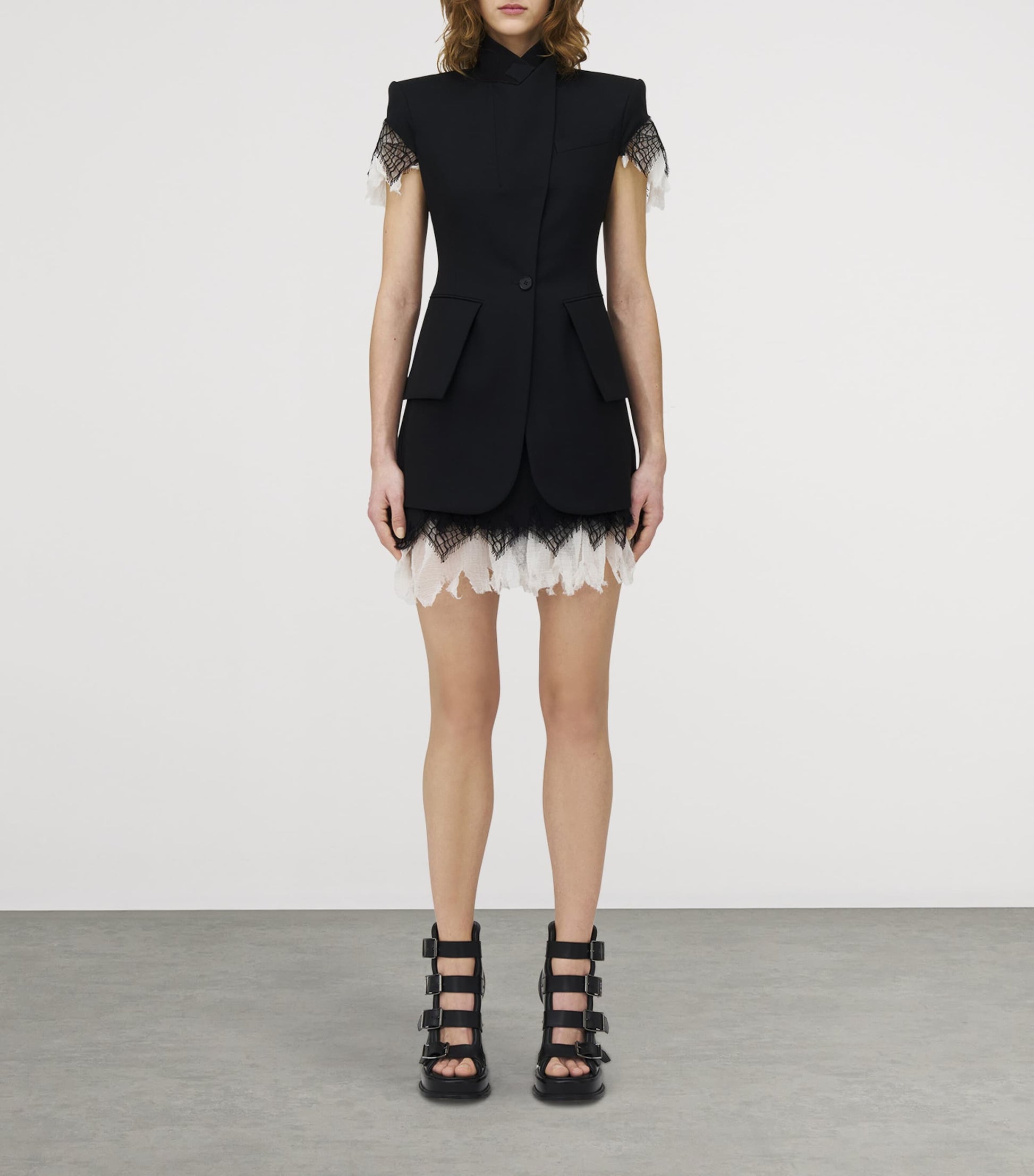 McQueen Black Wool-Lace Mini Skirt