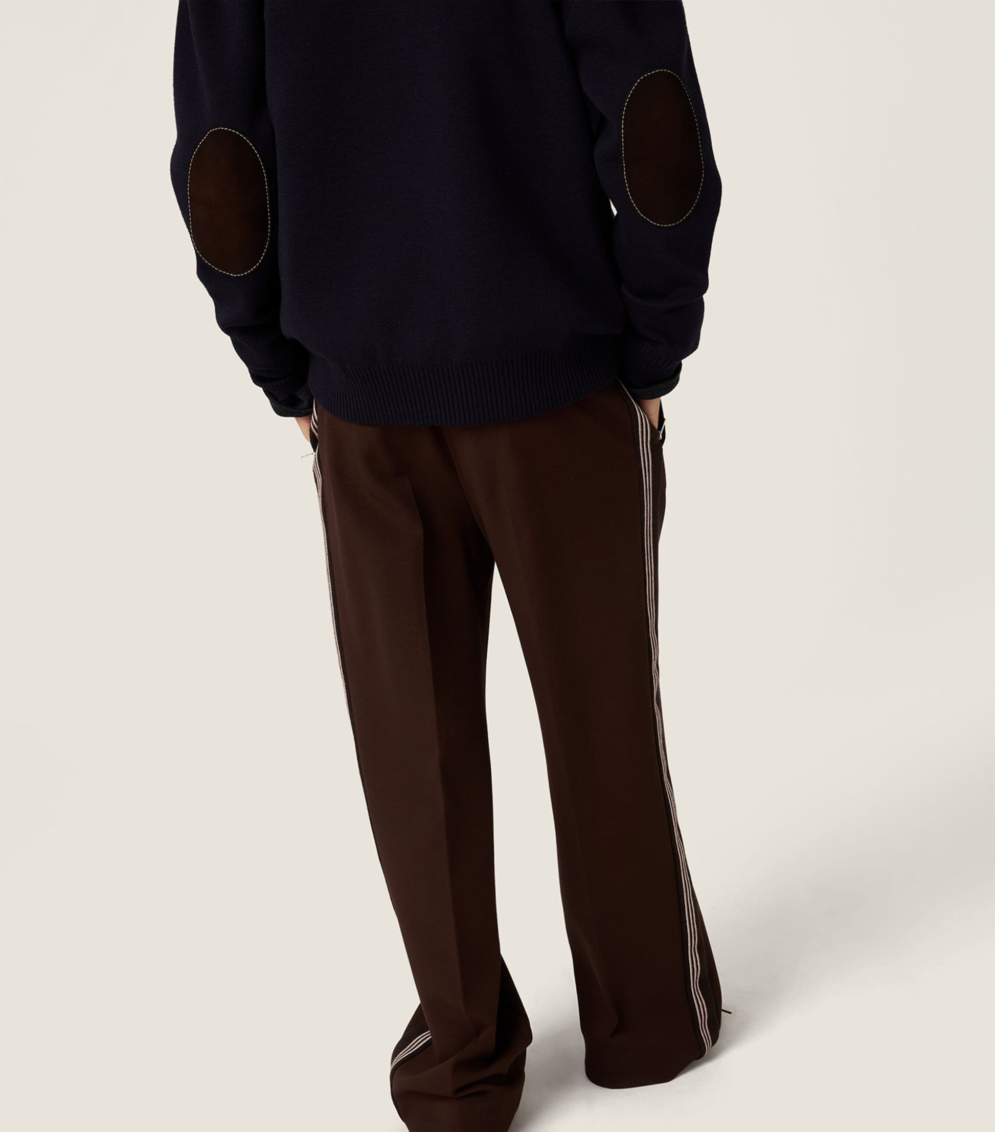 Blue Wool Suede-Trim Cardigan