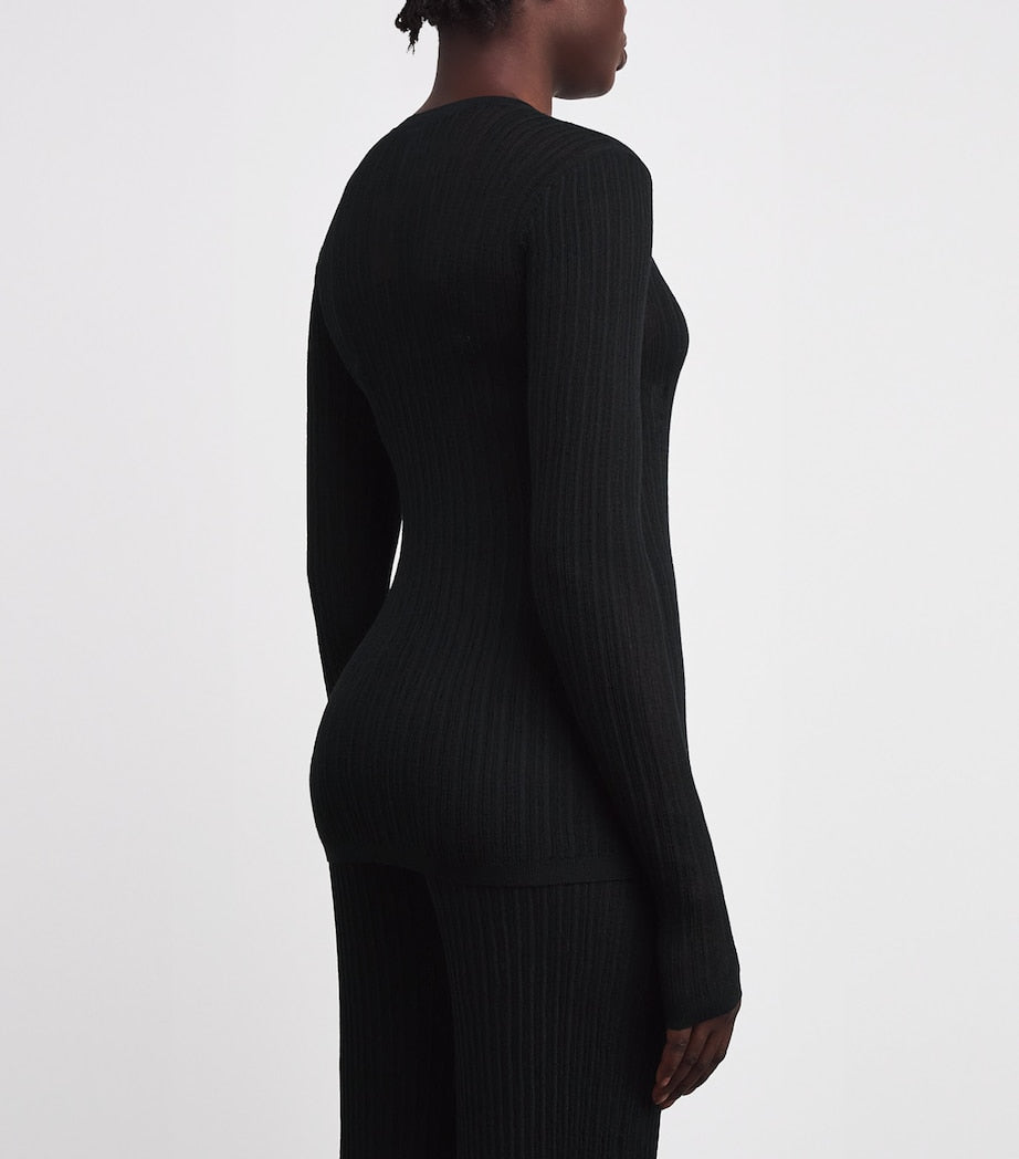 Skims Black Sheer Knit Henley Top