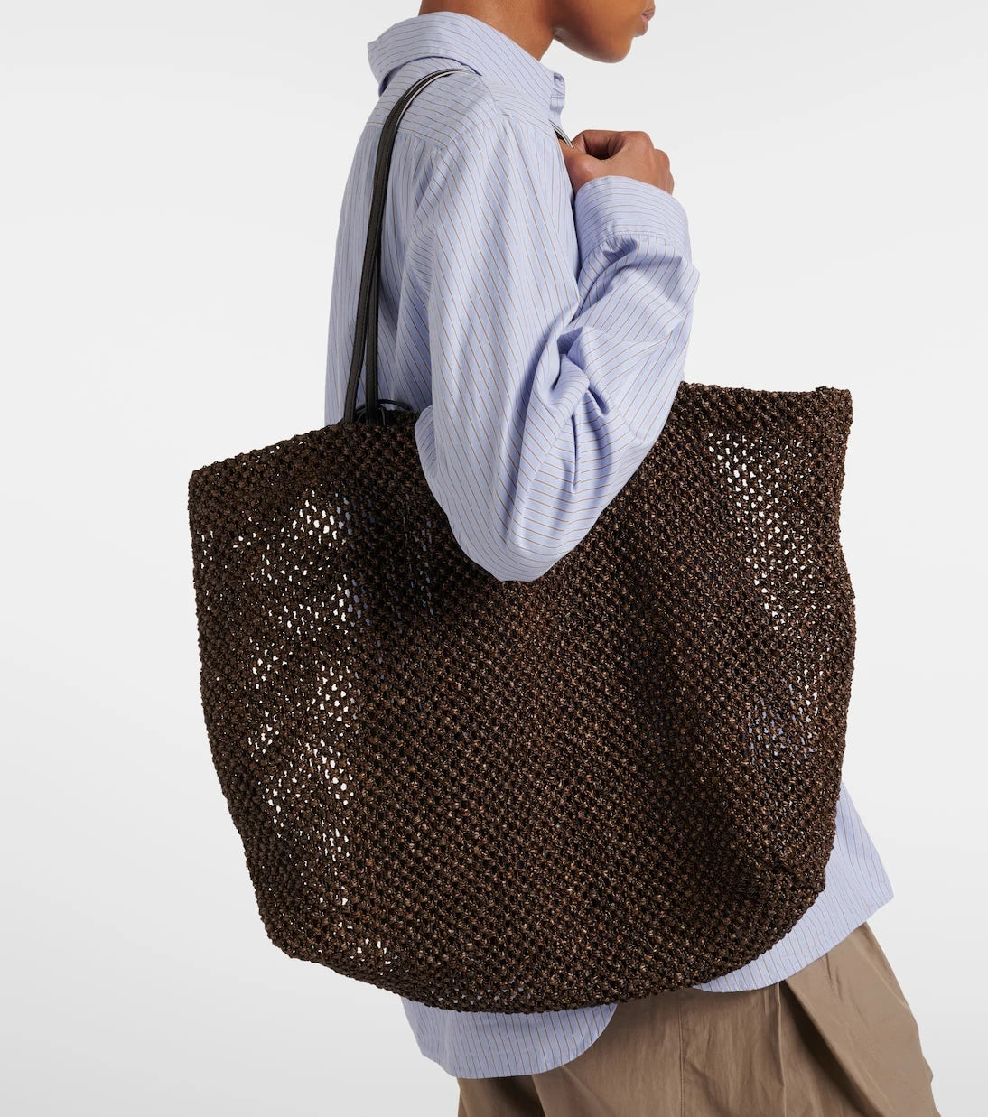 The Row - Barn Medium leather-trimmed mesh tote bag