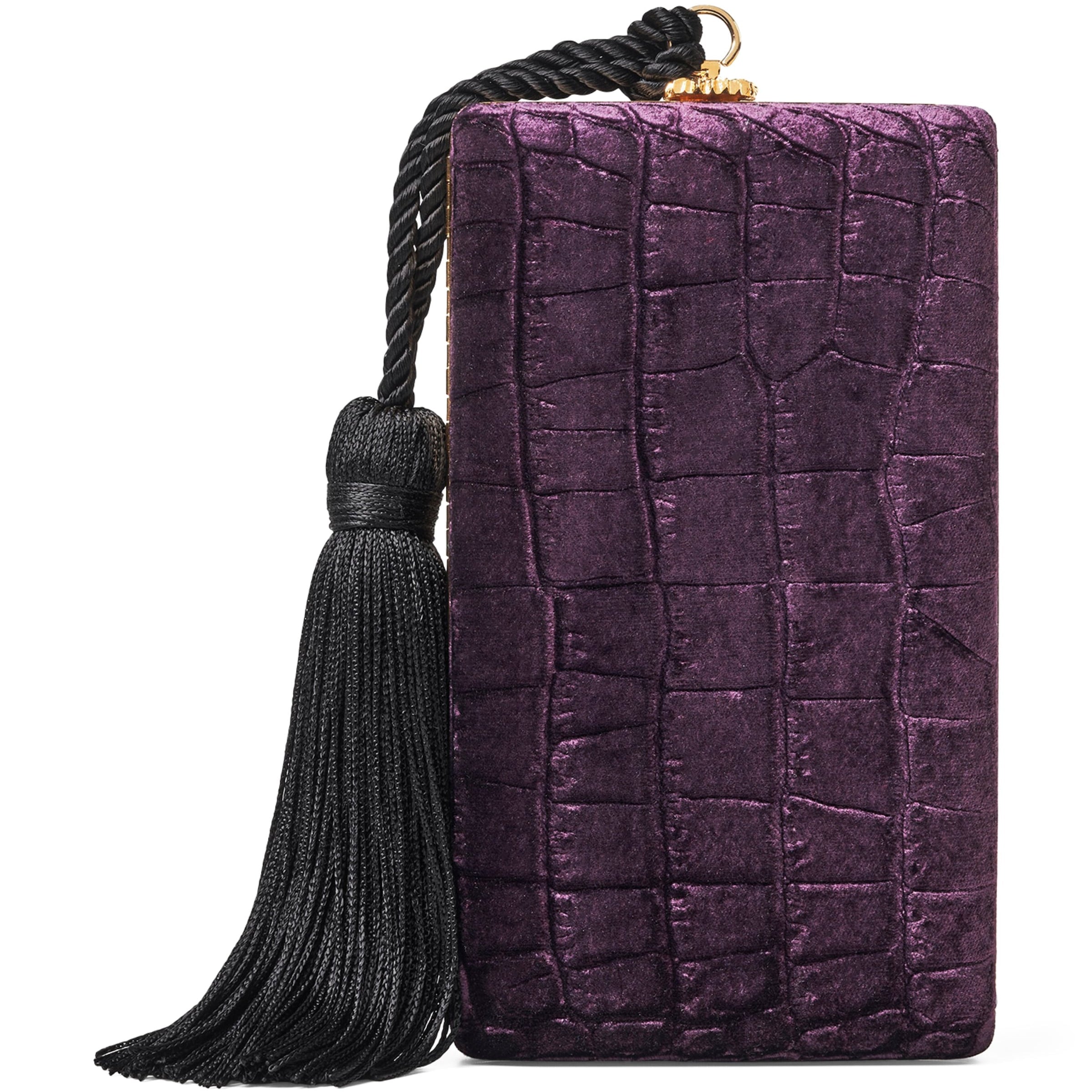 Aspinal Of London Velvet Croc-Embossed Paloma Box Clutch Bag