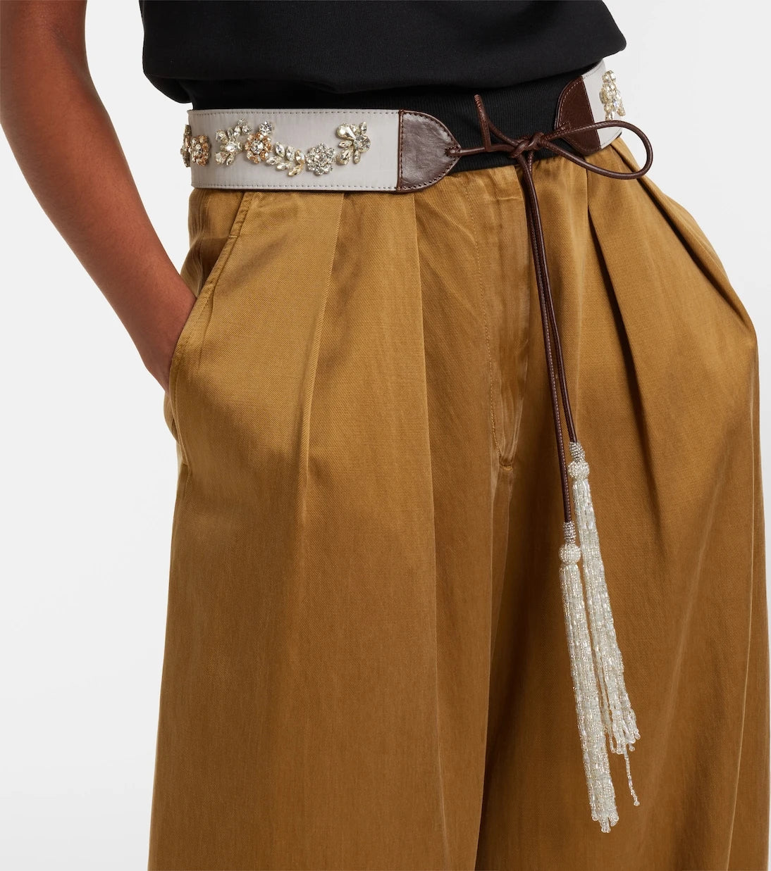 Dries Van Noten - Embellished leather-trimmed cotton belt