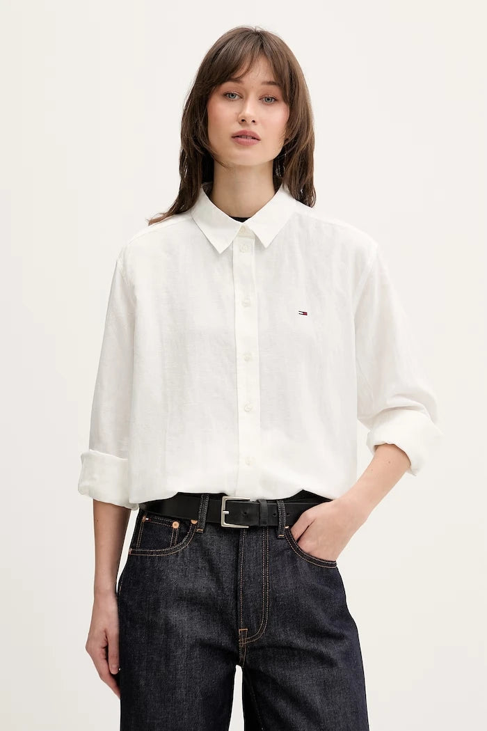 Tommy Jeans kadın keten gömlek