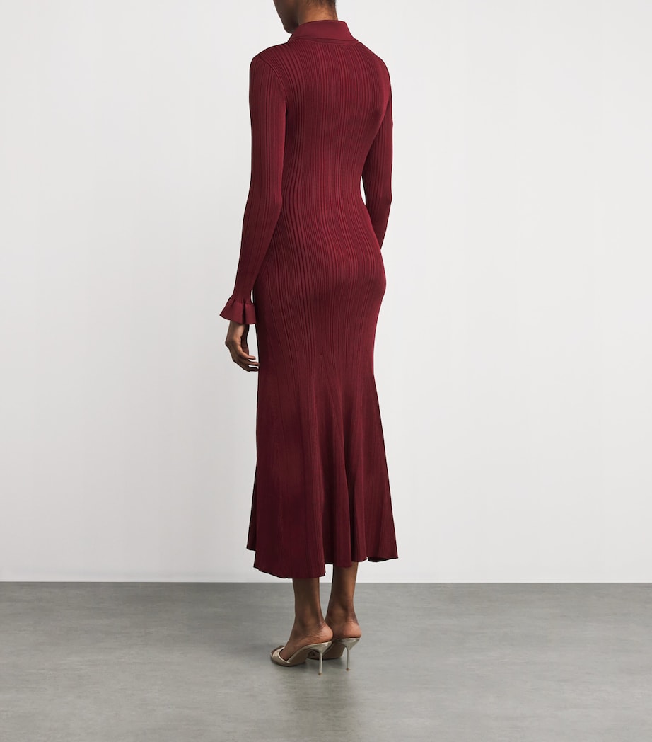 Self-Portrait Burgundy Rib-Knit Midi Dress