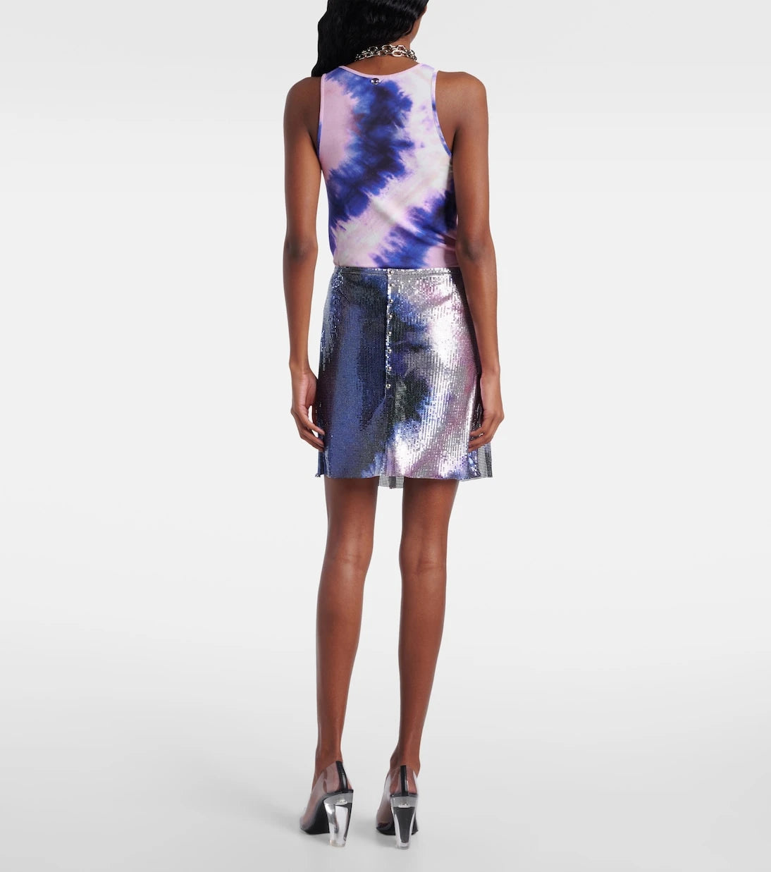 Rabanne - Tie-dye metallic miniskirt