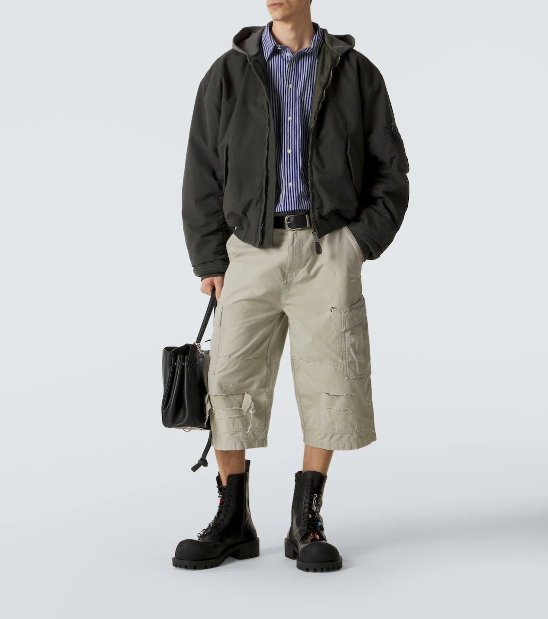 Balenciaga - سترة بومبر بغطاء رأس من مزيج القطن