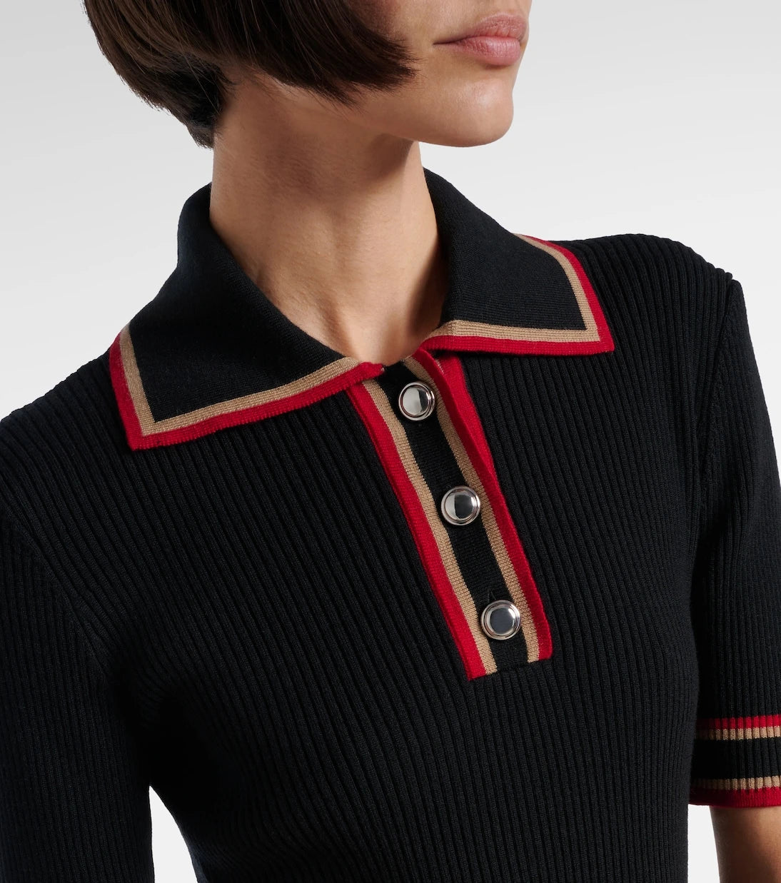 Alessandra Rich - Ribbed-knit virgin wool polo dress