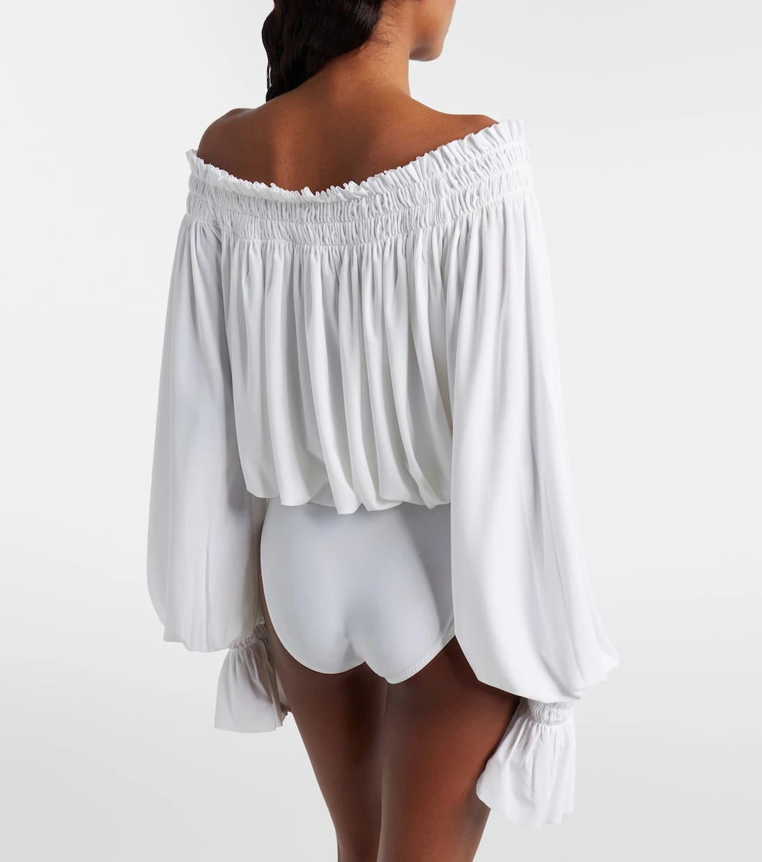 Norma Kamali - Off-shoulder smocked bodysuit