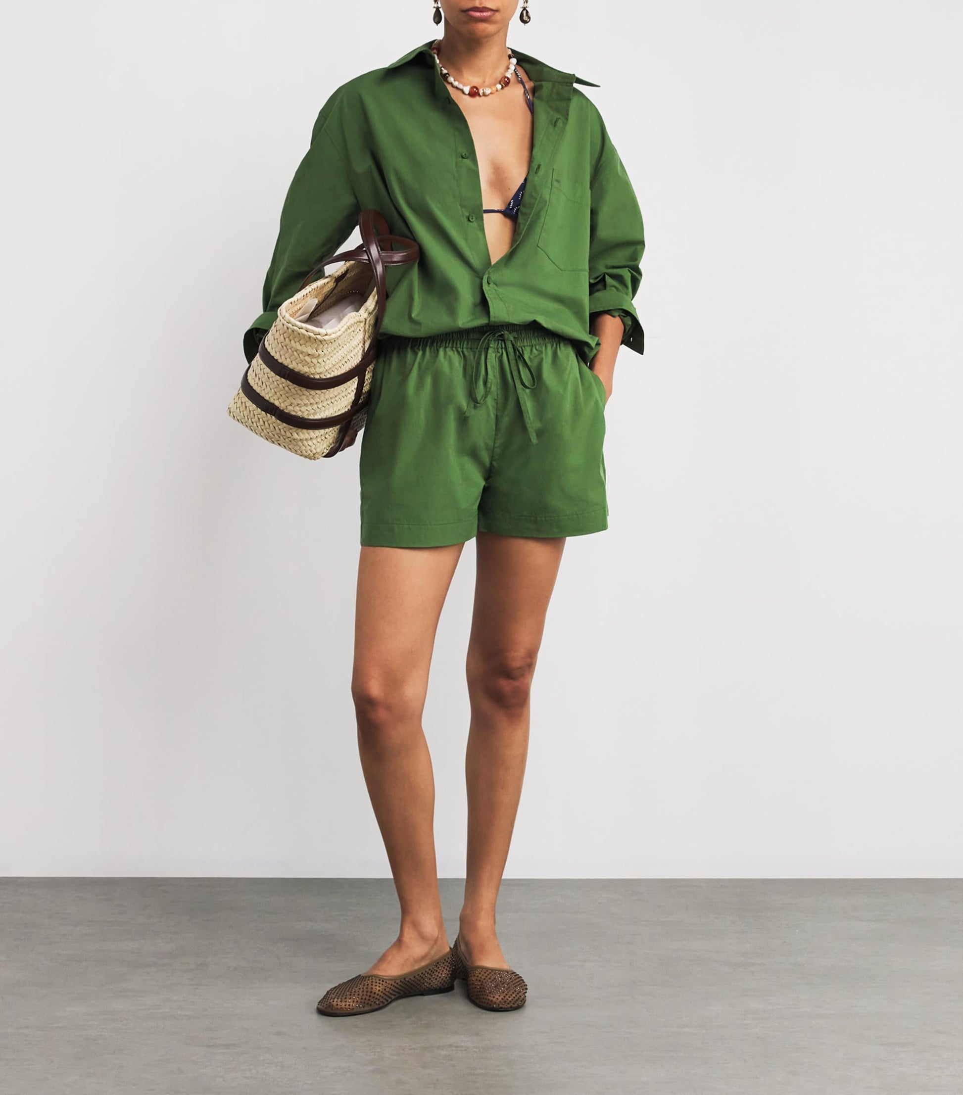 Matteau Green Organic Cotton Drawstring Shorts