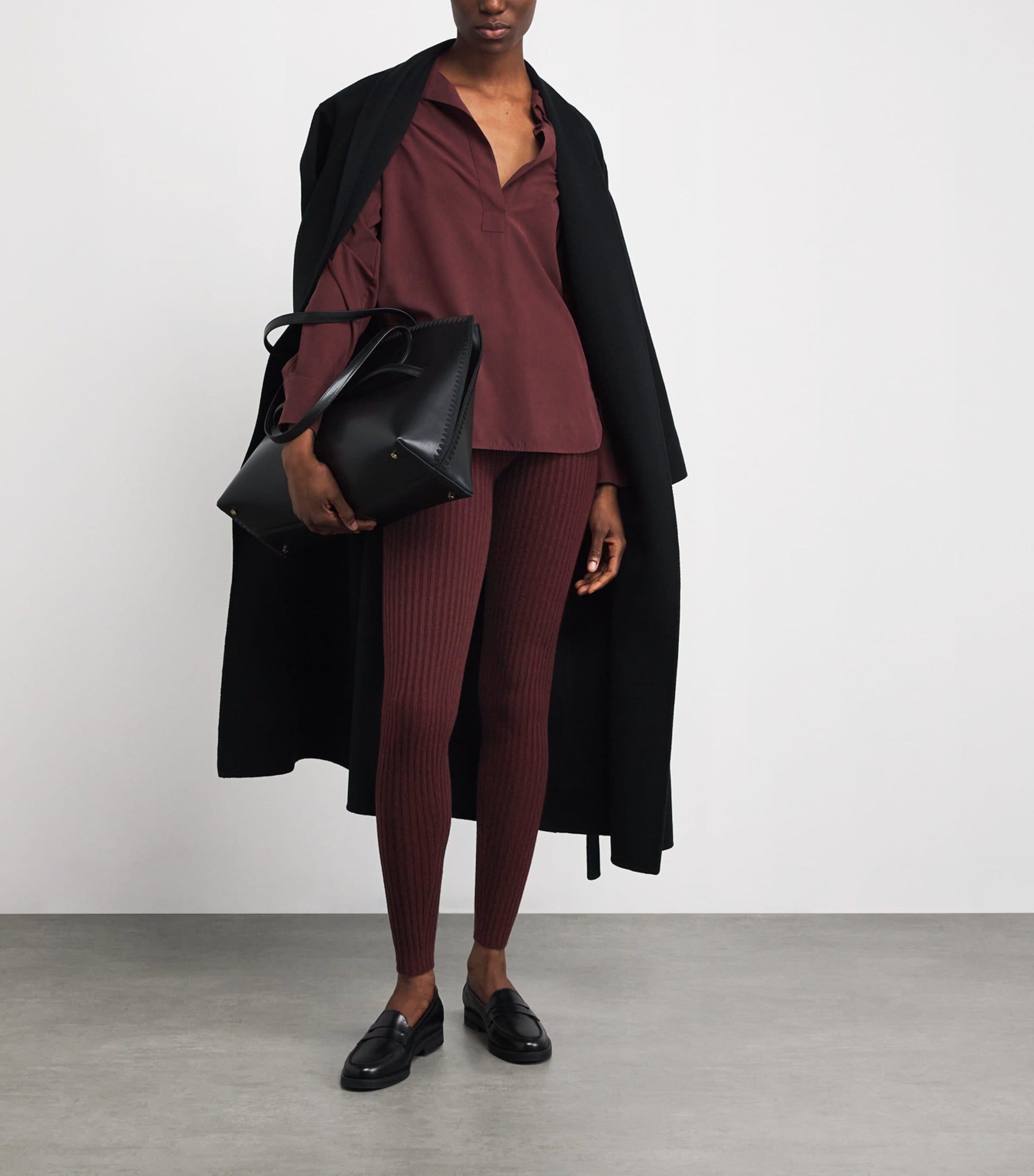 Red Wool-Blend Rib-Knit Leggings