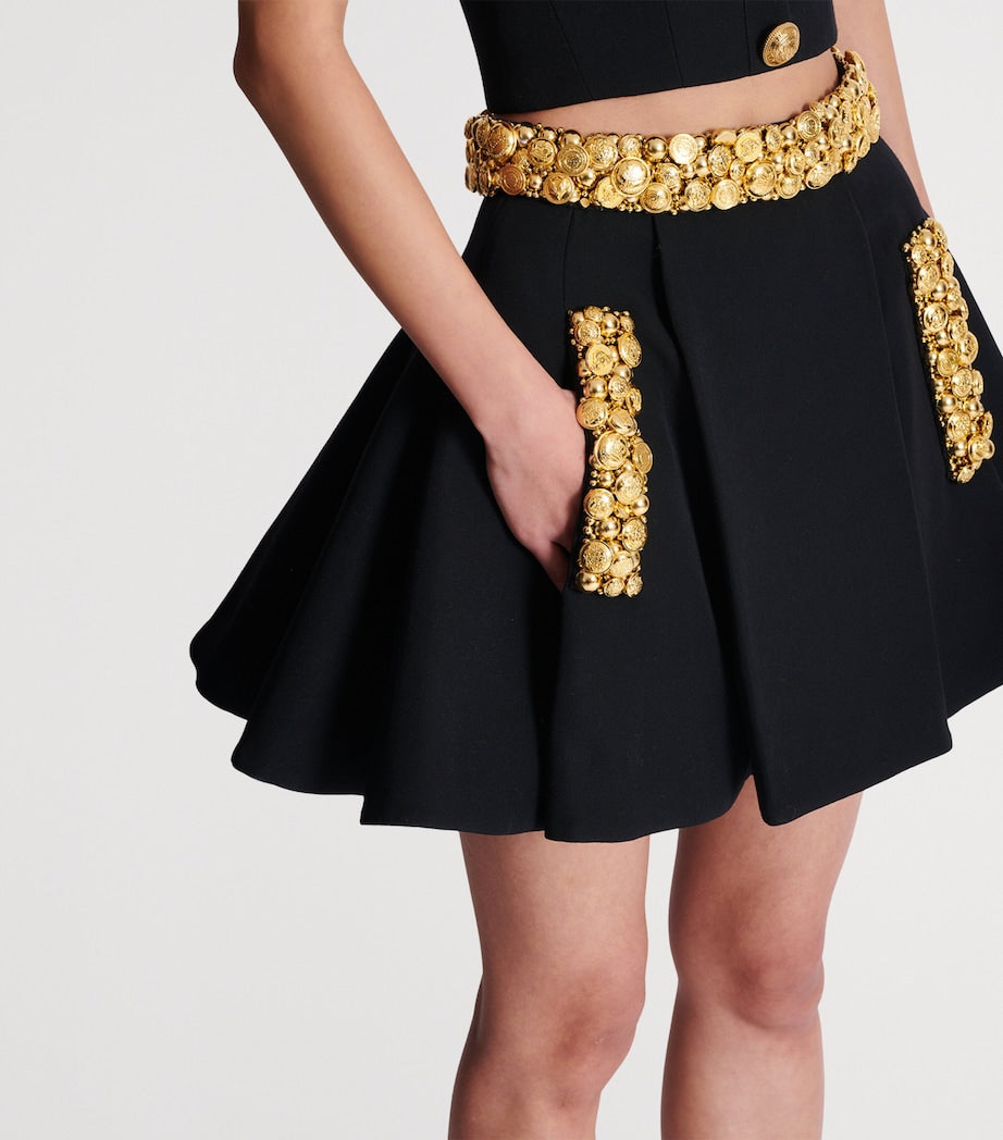 Black Wool Pleated Mini Skirt