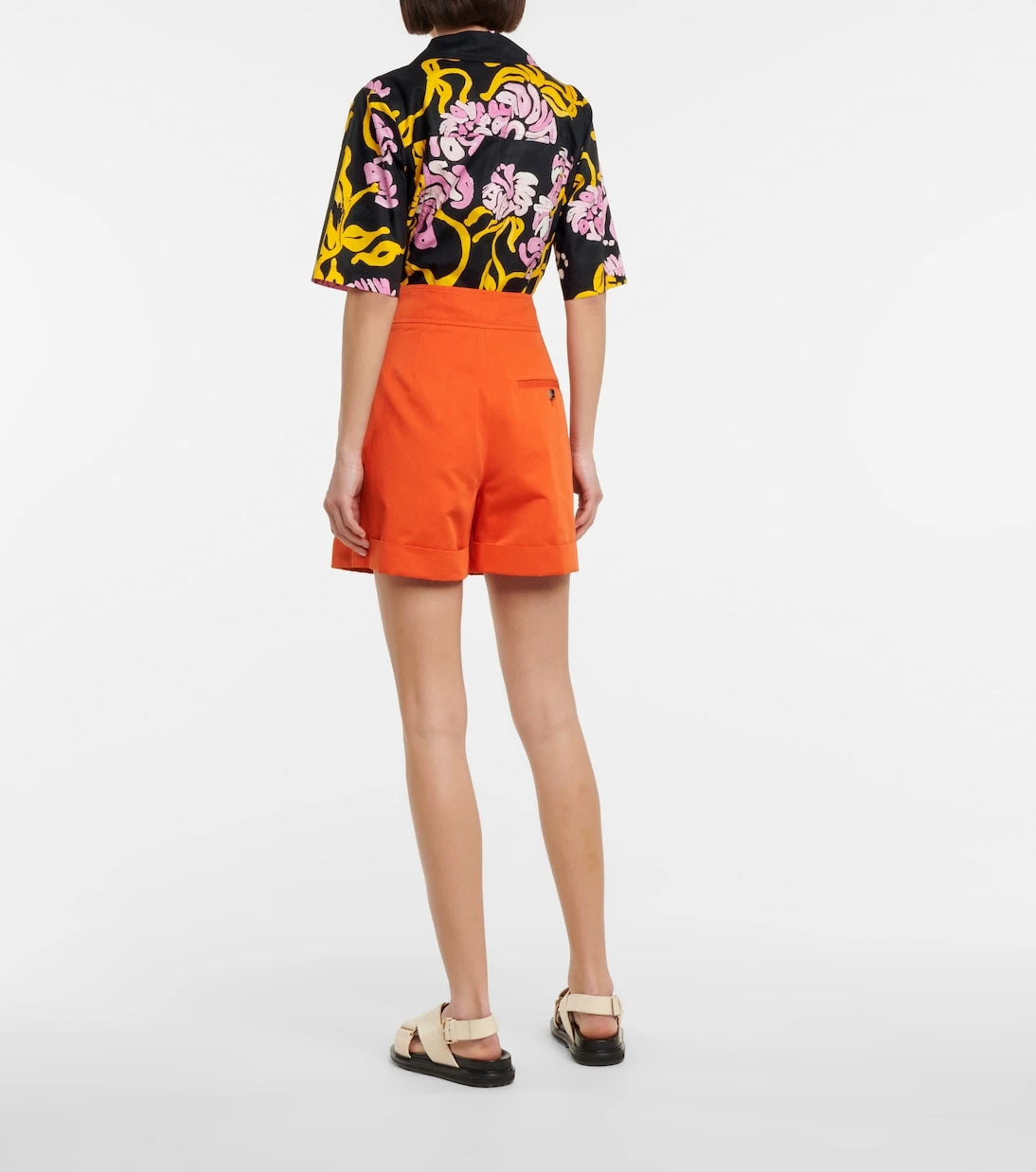 Marni - High-rise cotton and linen shorts