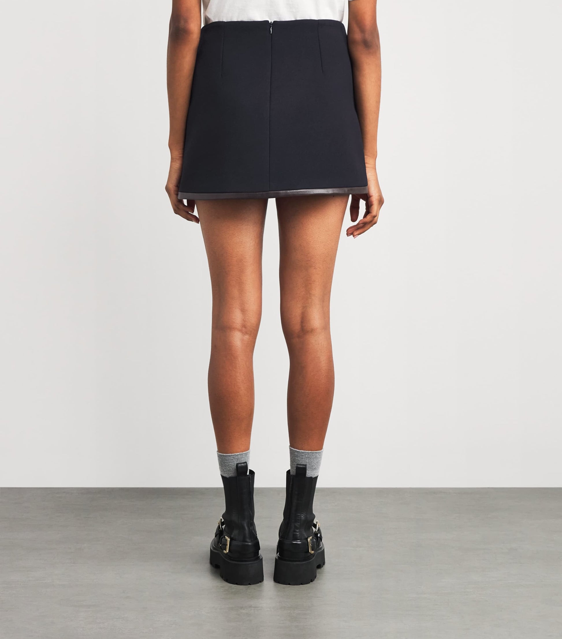 Leather-Detail Mini Skirt NAVY BLUE