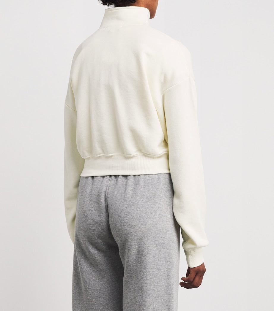 Ivory Cropped Cotton-Blend Half-Zip Sweatshirt
