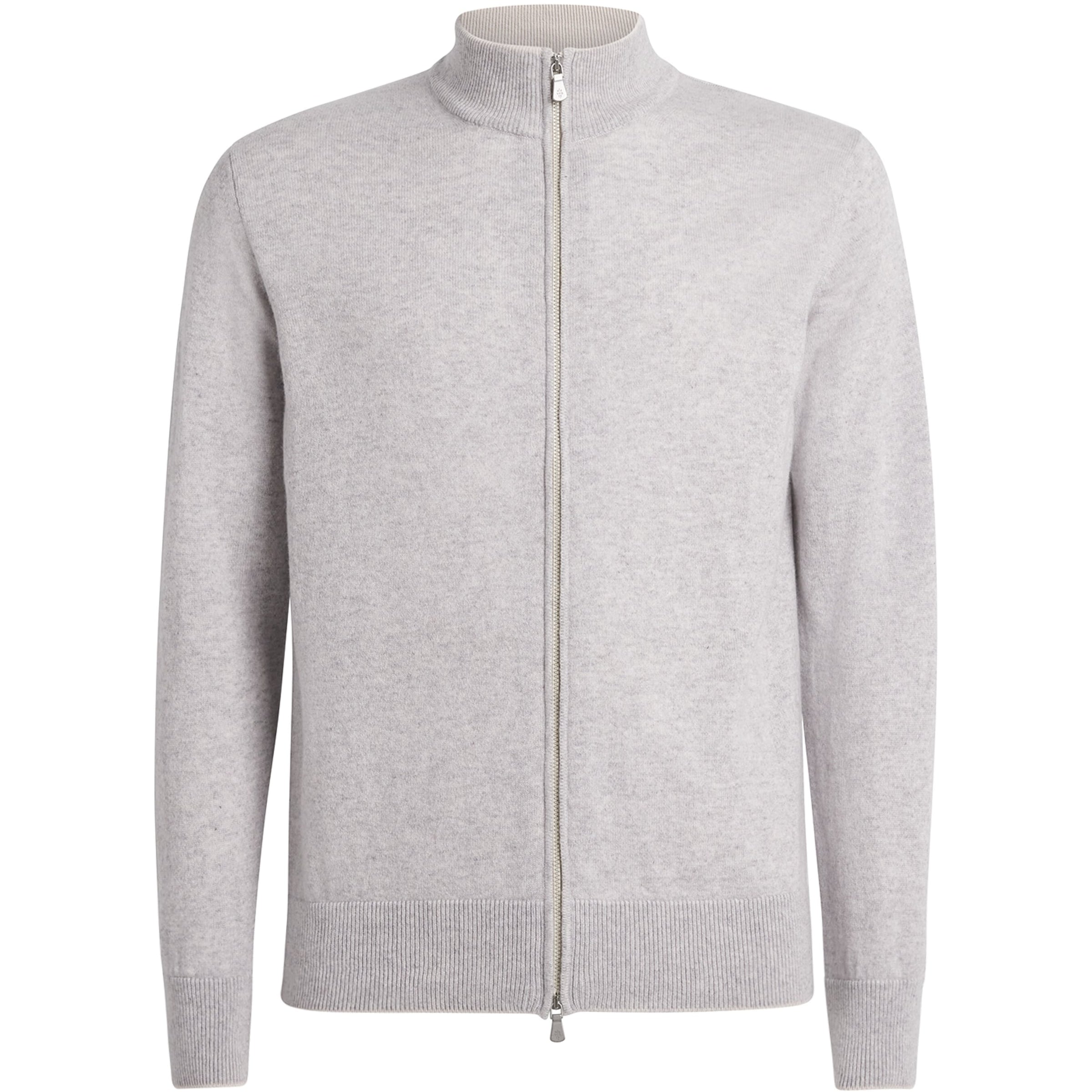 Eleventy Grey Cashmere Zip-Up Sweater