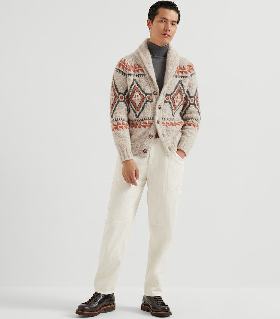 White Alpaca-Blend Jacquard Cardigan
