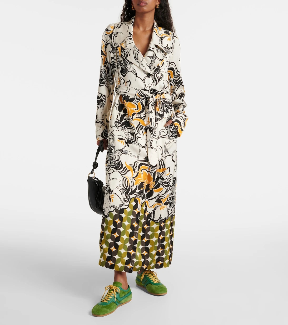 Dries Van Noten - Printed double-breasted satin coat