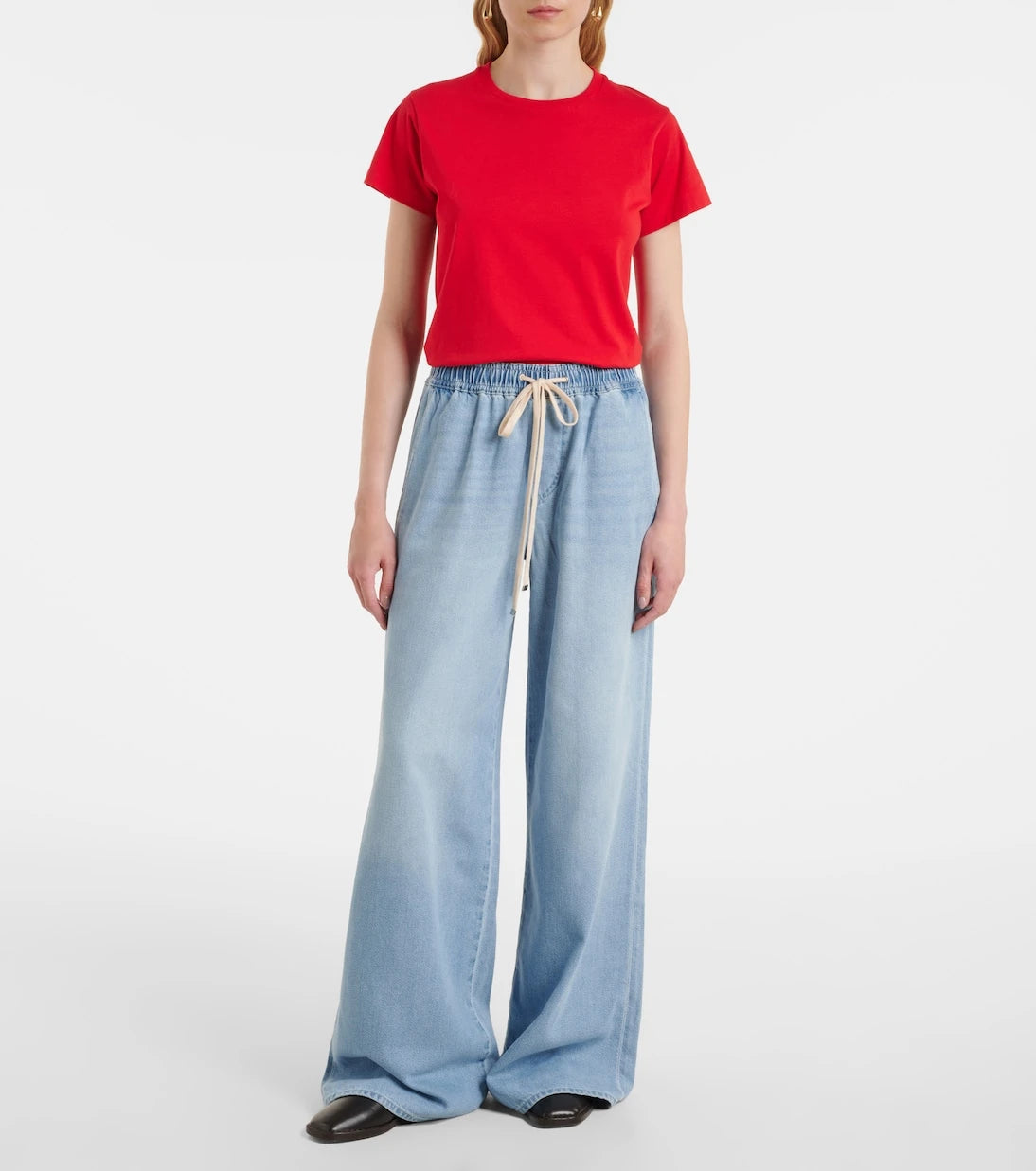 7 For All Mankind - بنطلون جينز واسع الساق بخصر عالٍ سهل الارتداء