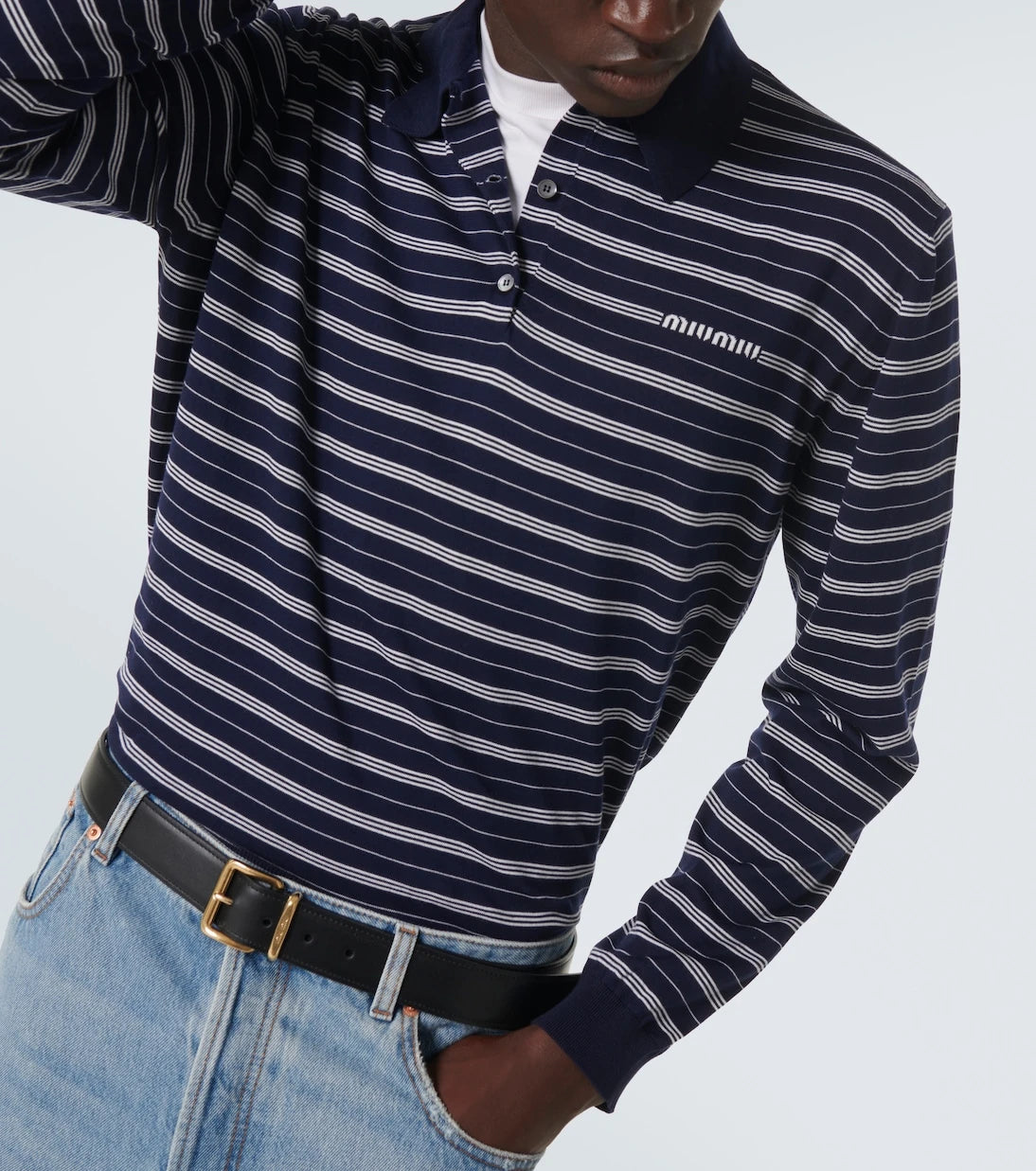 Miu Miu - Logo striped cotton-blend polo sweater