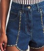 Blue Denim Rhinestone-Embellished Shorts