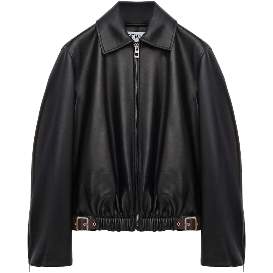 LOEWE Black Leather Buckled Shirt Jacket