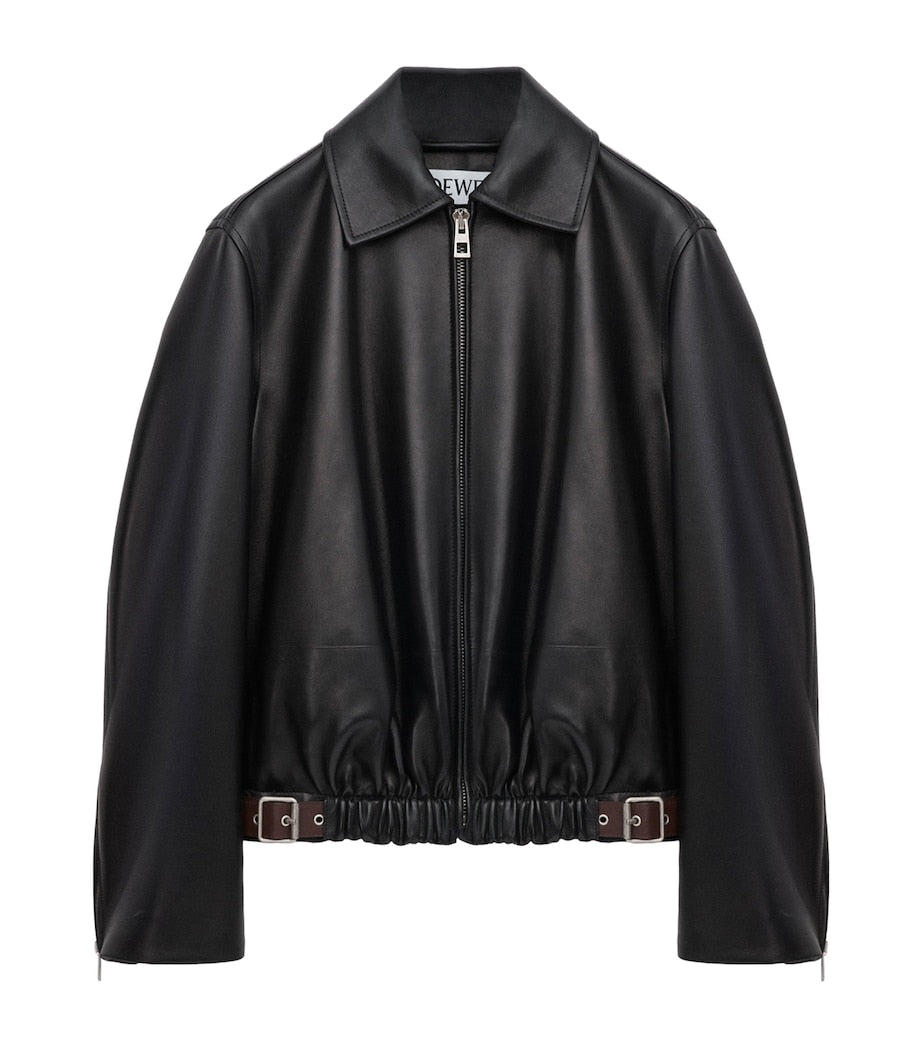 LOEWE Black Leather Buckled Shirt Jacket