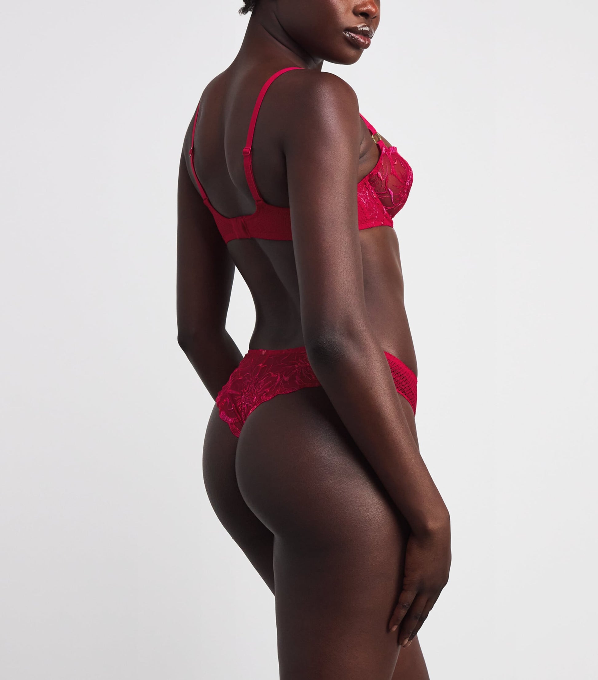 Red Embroidered Fleurs Tanga