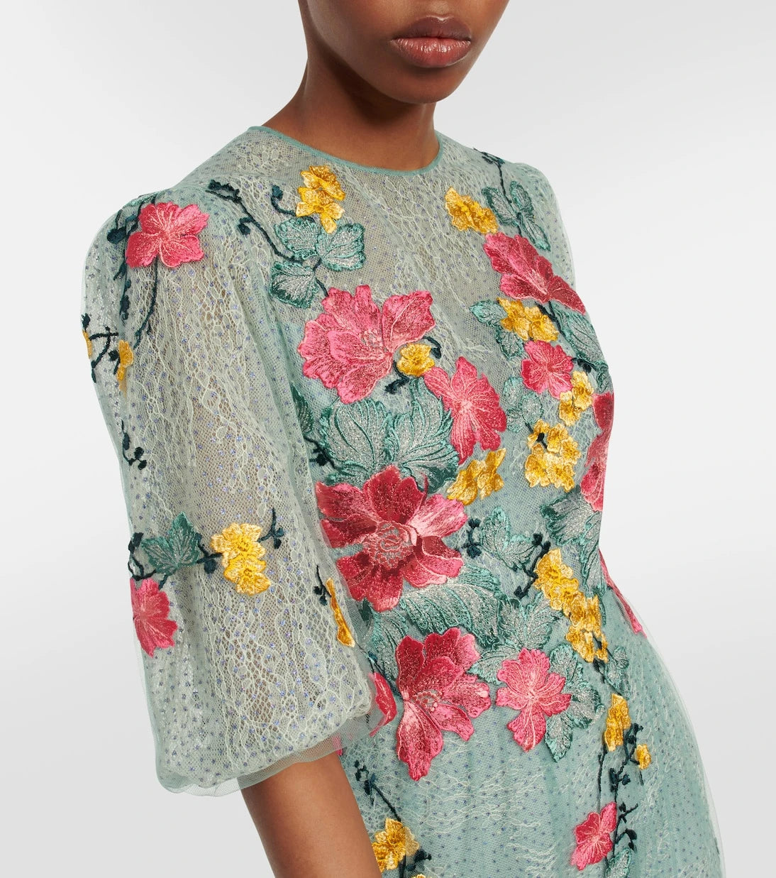 Costarellos - Liana embroidered Chantilly lace gown
