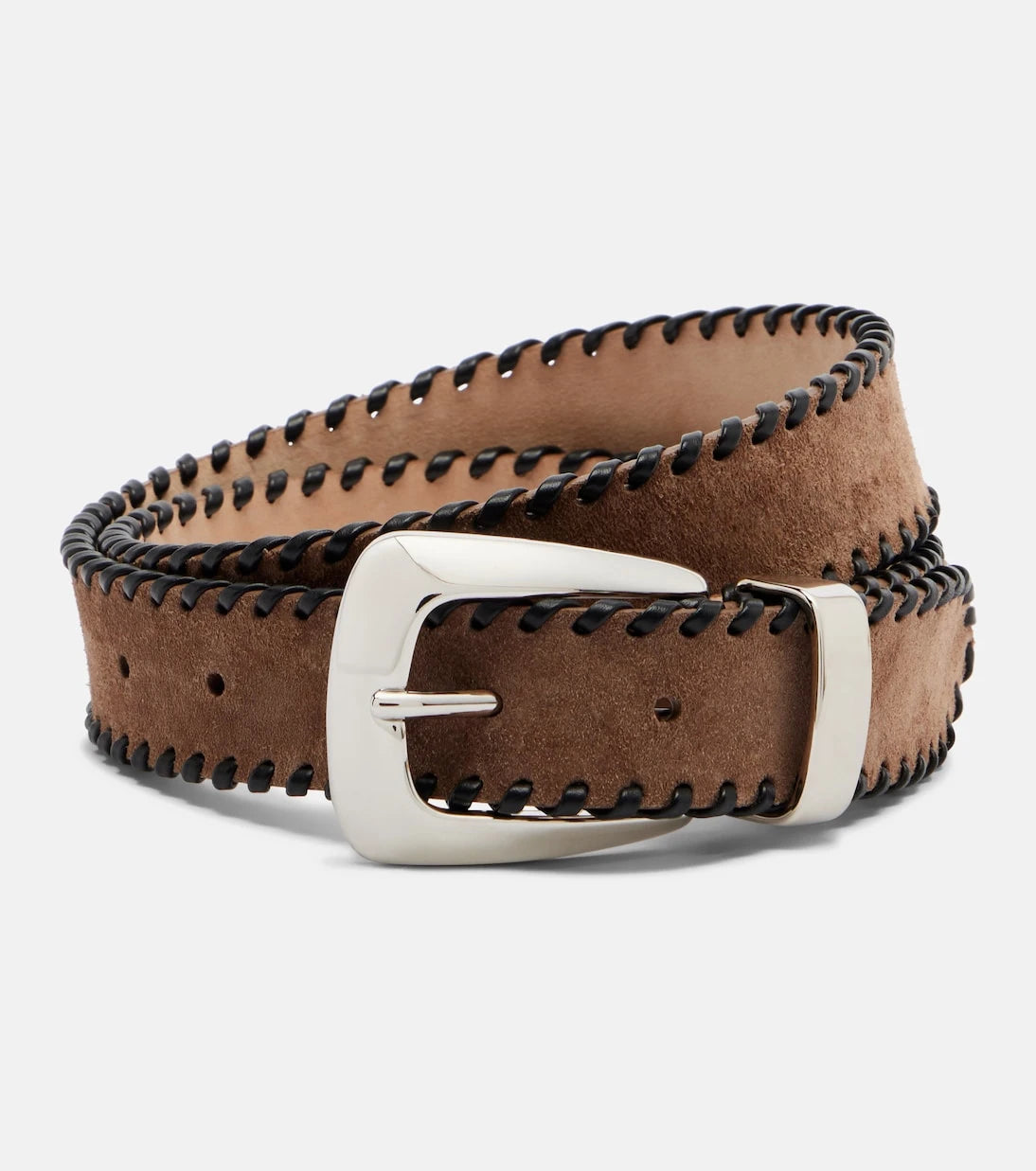Khaite - Benny leather-trimmed suede belt