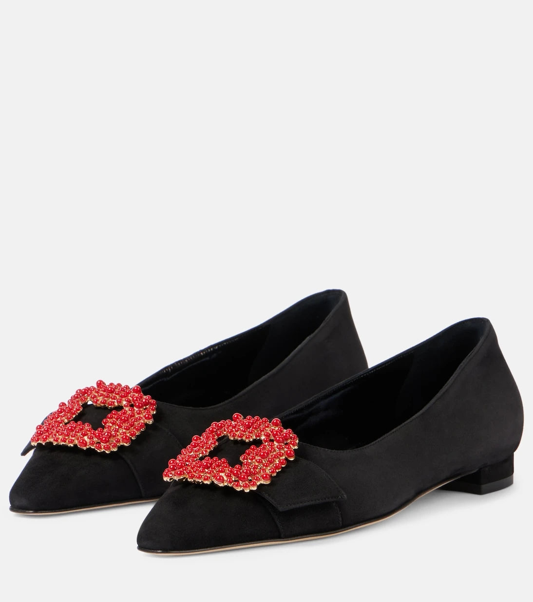 Manolo Blahnik - حذاء باليه جيلا المسطح من الشمواه المزين
