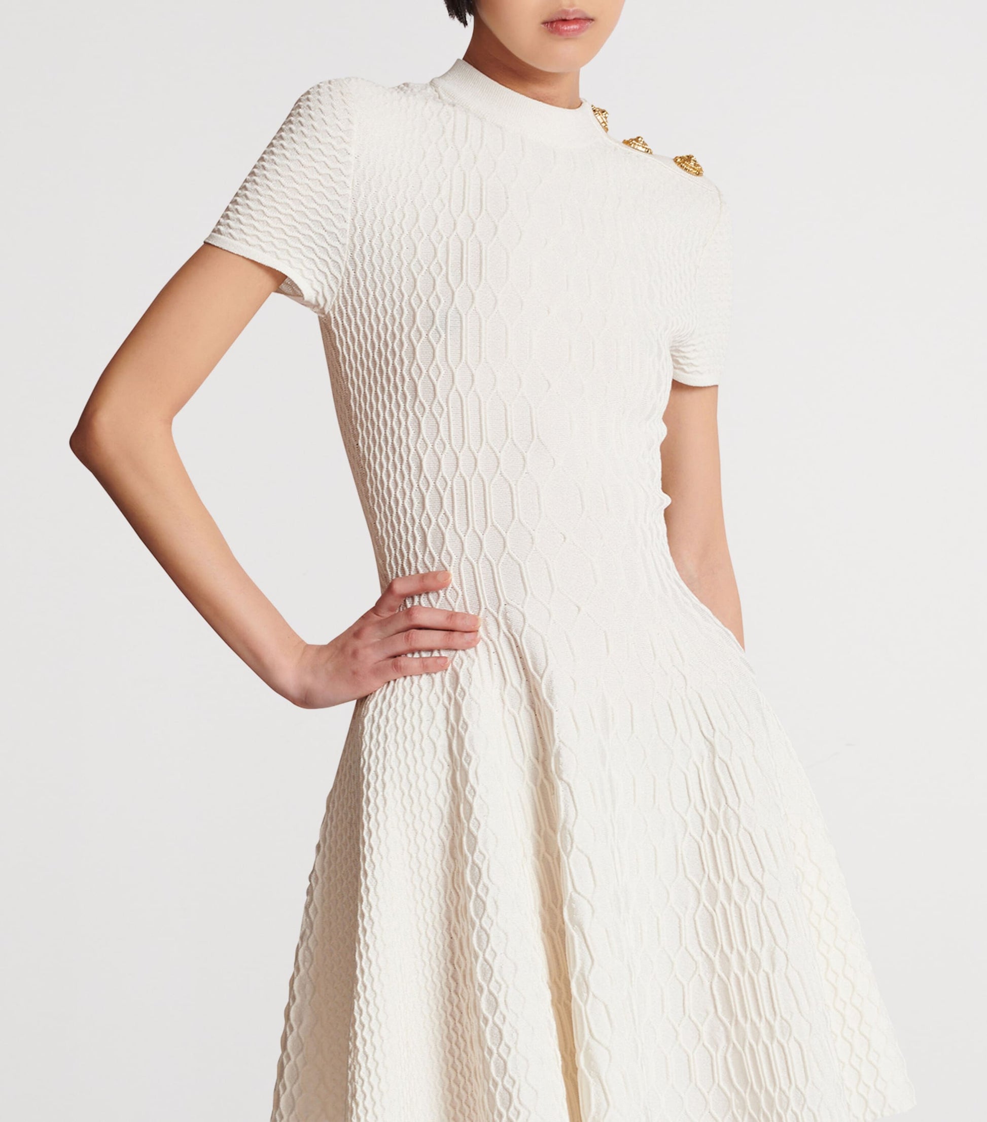 White Geometric Jacquard Mini Dress