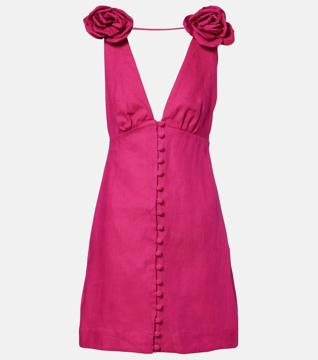 Farm Rio - Floral-appliqué linen minidress