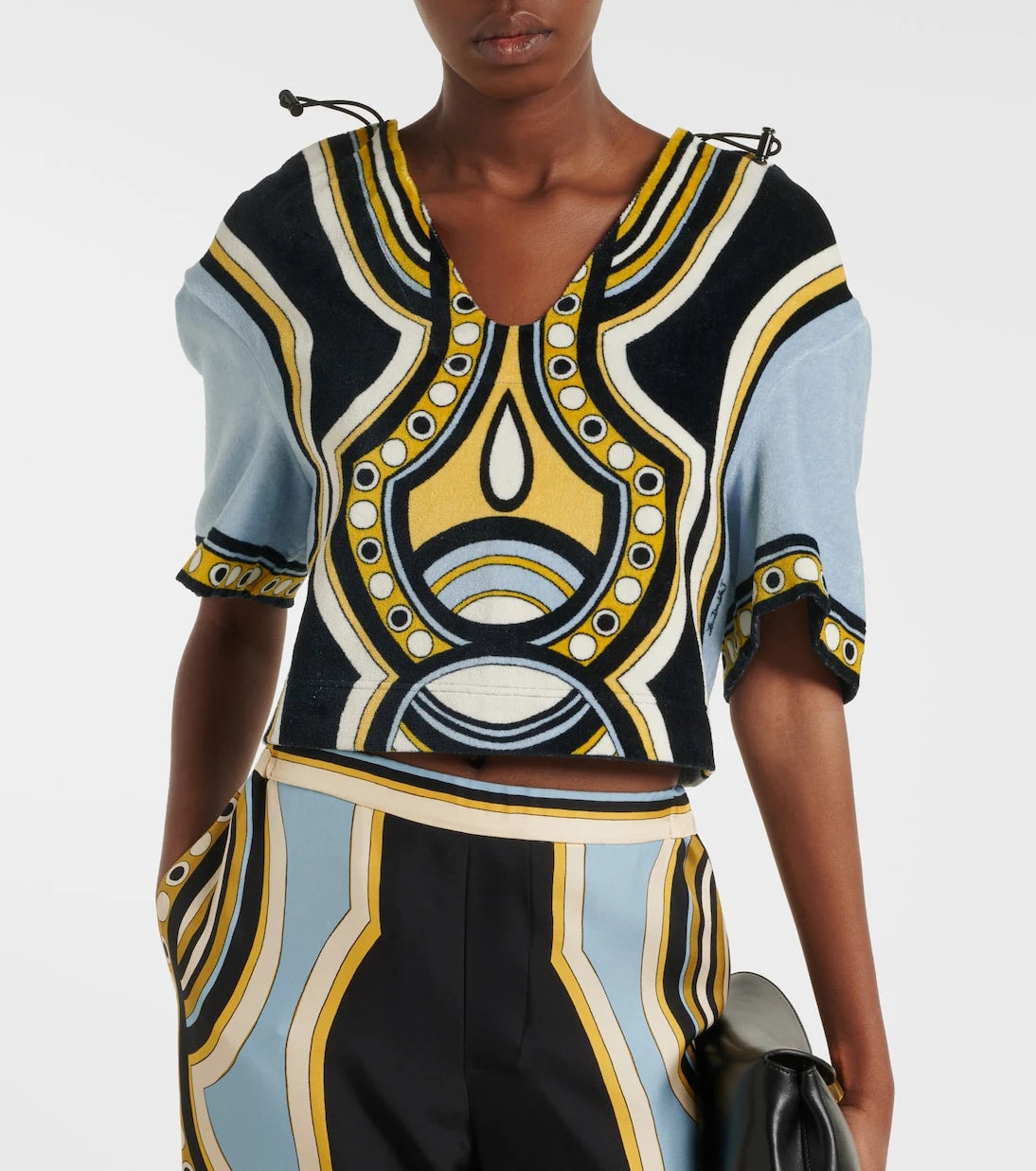 La DoubleJ - Portal printed hooded cotton terry top