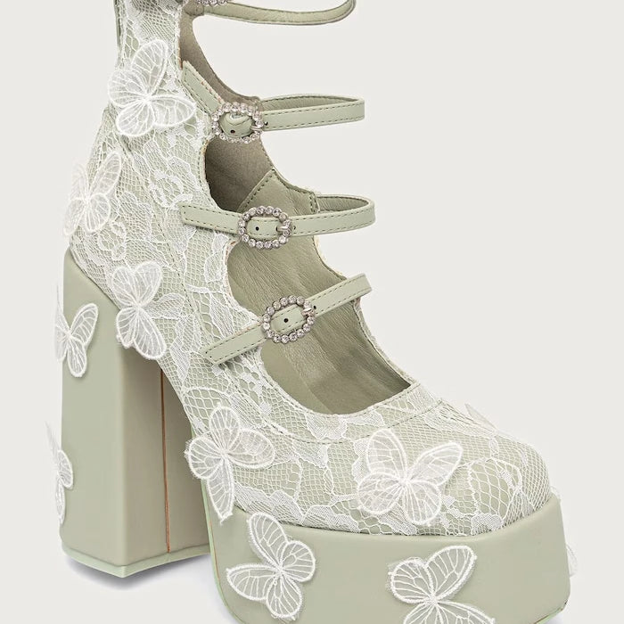 Kalın Topuklu Wild Lotus Butterfly Lace Platform