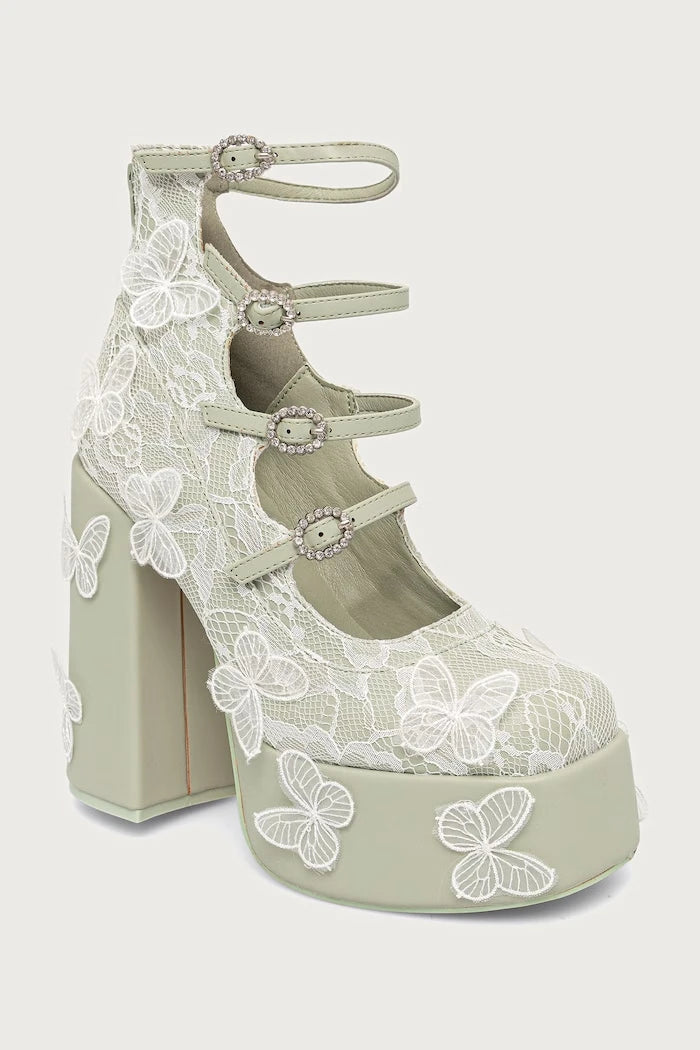 Kalın Topuklu Wild Lotus Butterfly Lace Platform