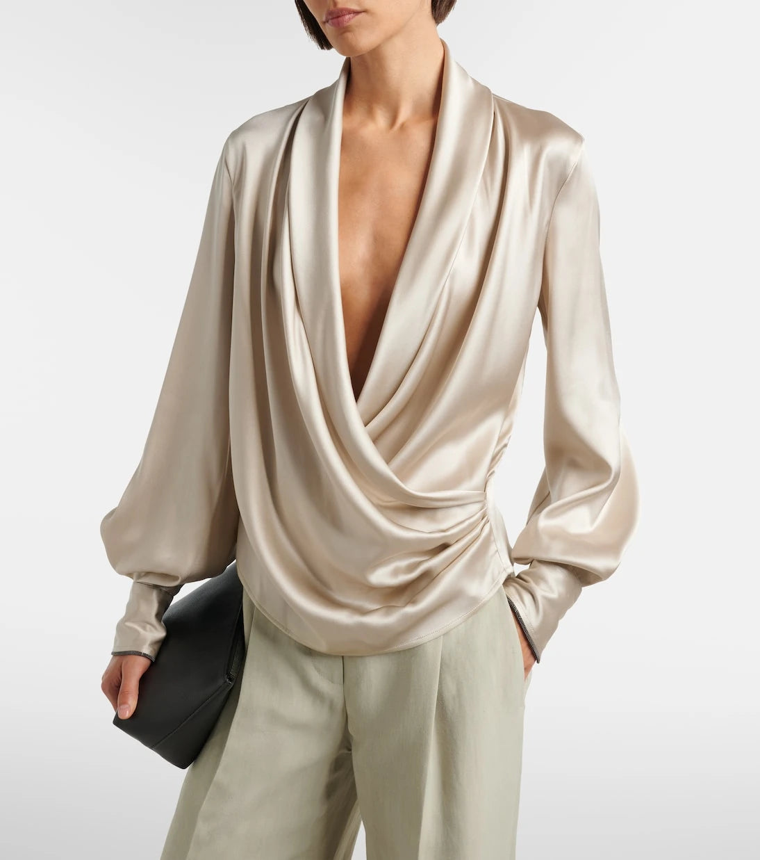 Brunello Cucinelli - Draped silk-blend blouse