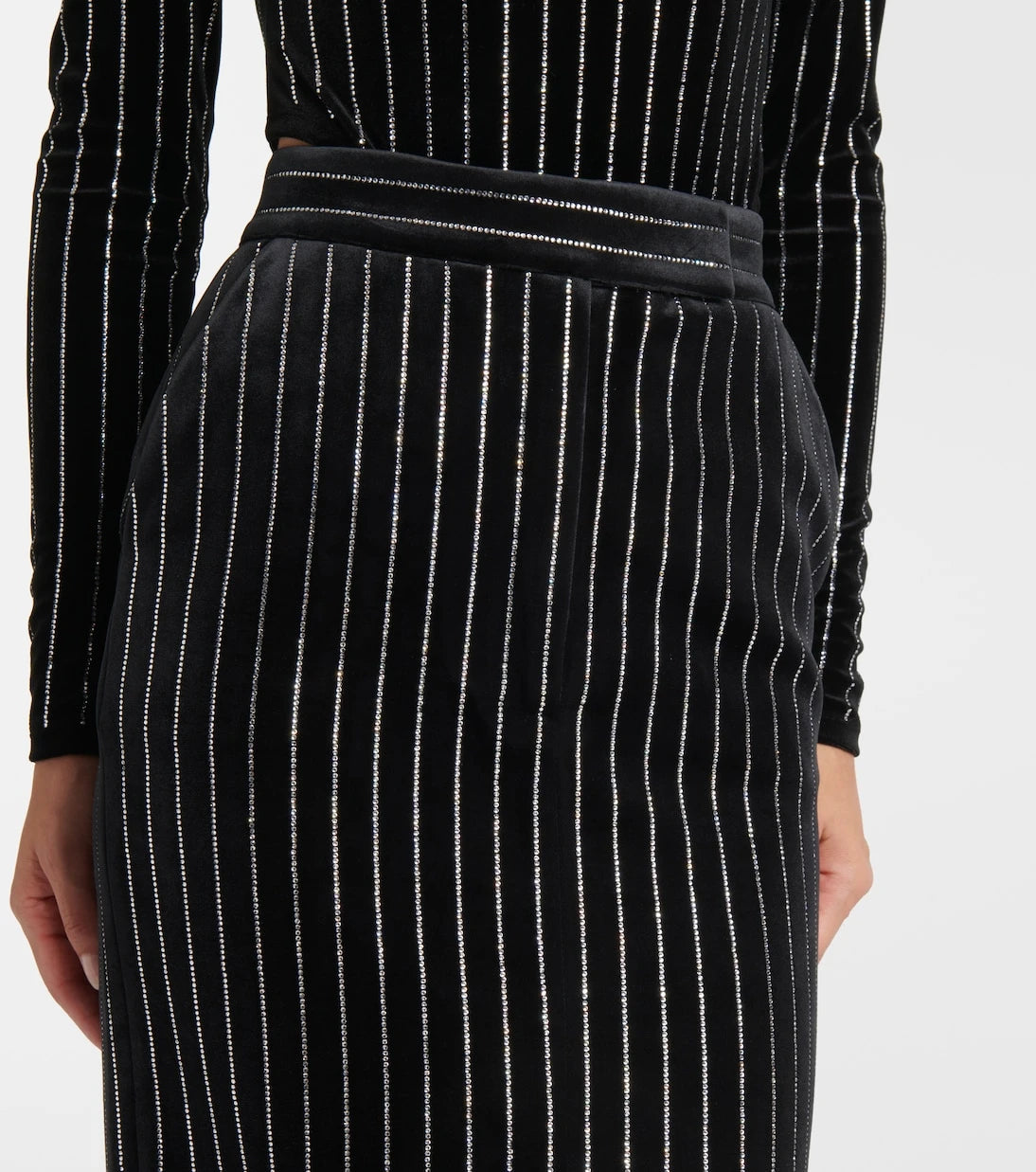Alex Perry - Column embellished pinstripe velvet maxi skirt