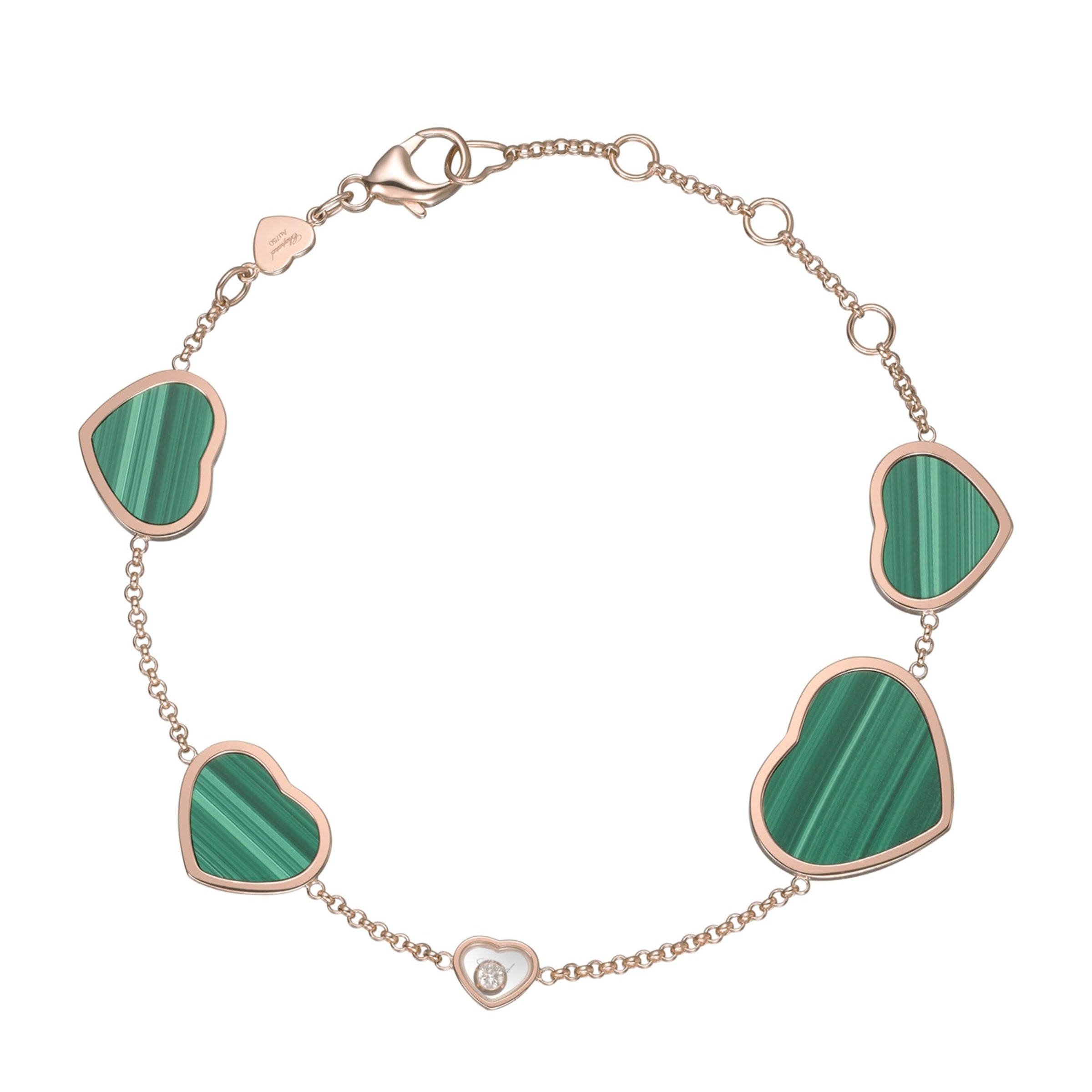 Rose Gold, Diamond and Malachite Happy Hearts Bracelet