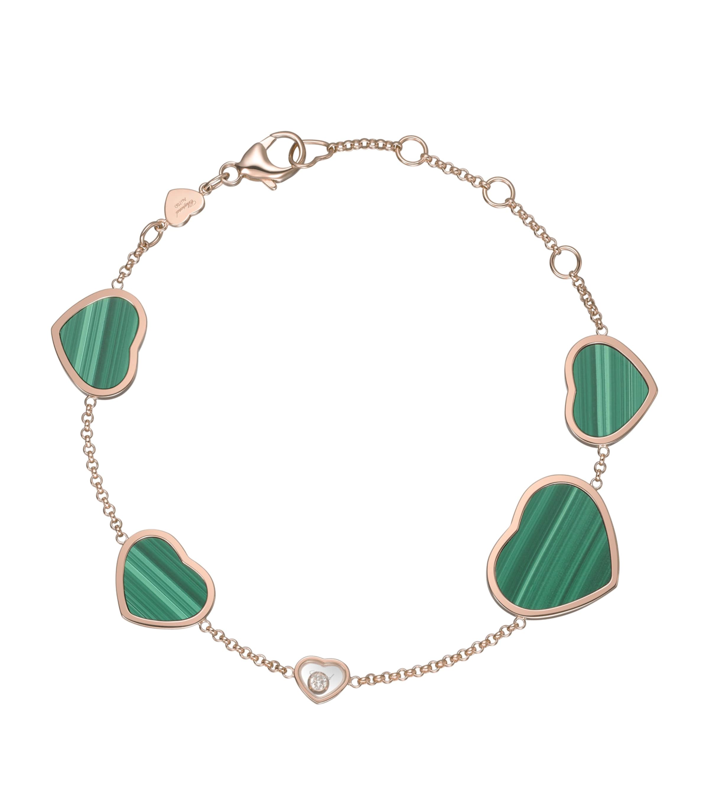 Rose Gold, Diamond and Malachite Happy Hearts Bracelet