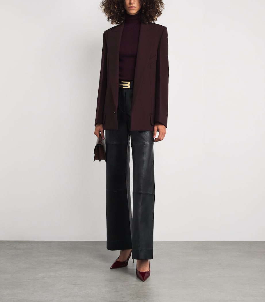 Victoria Beckham Burgundy Twill Peak-Lapel Blazer